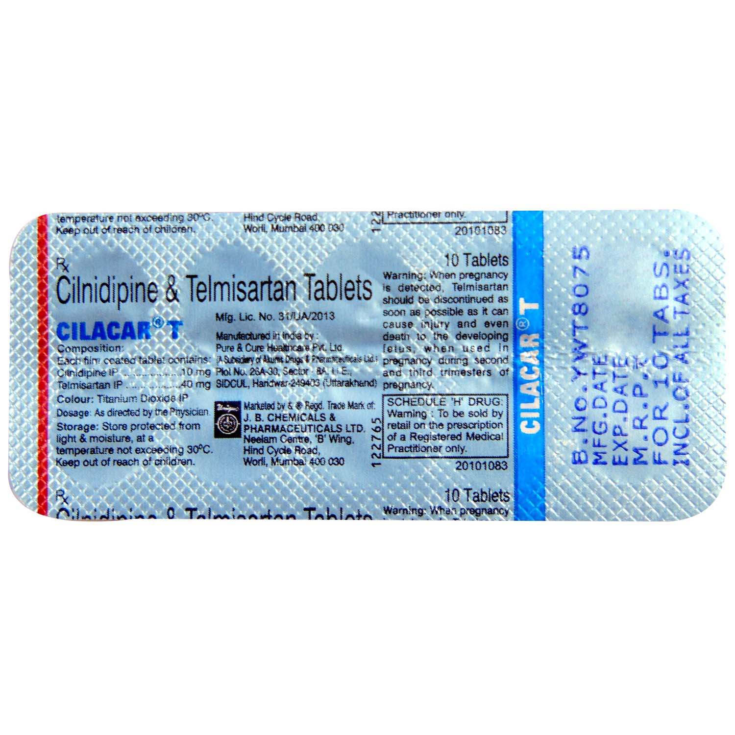 Cilacar T 10 mg/40 mg Tablet 10's, Pack of 10 TABLETS Cilacar T 10 mg/40 mg Tablet 10's, Pack of 10 TABLETS