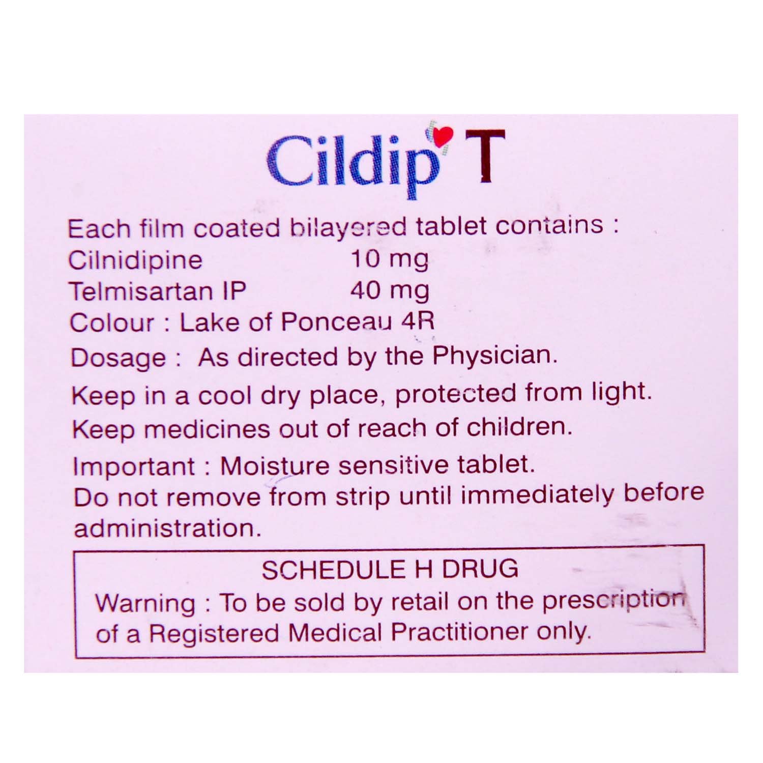 Cildip T Tablet 10's, Pack of 10 TABLETS Cildip T Tablet 10's, Pack of 10 TABLETS