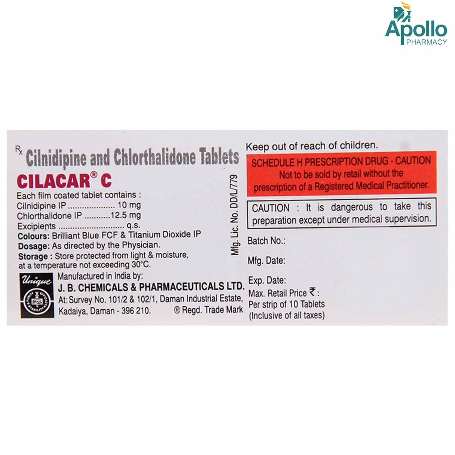 Cilacar C Tablet 10's, Pack of 10 TABLETS Cilacar C Tablet 10's, Pack of 10 TABLETS