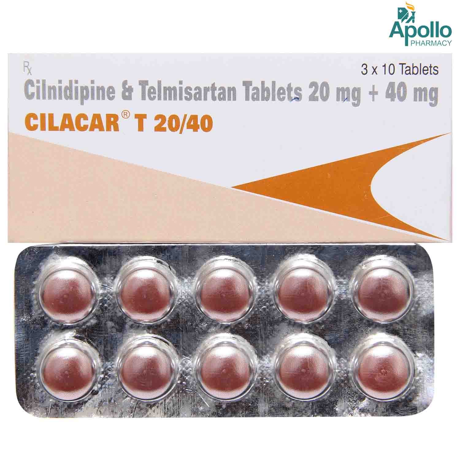 Cilacar T 20 mg/40 mg Tablet 10's, Pack of 10 TABLETS Cilacar T 20 mg/40 mg Tablet 10's, Pack of 10 TABLETS