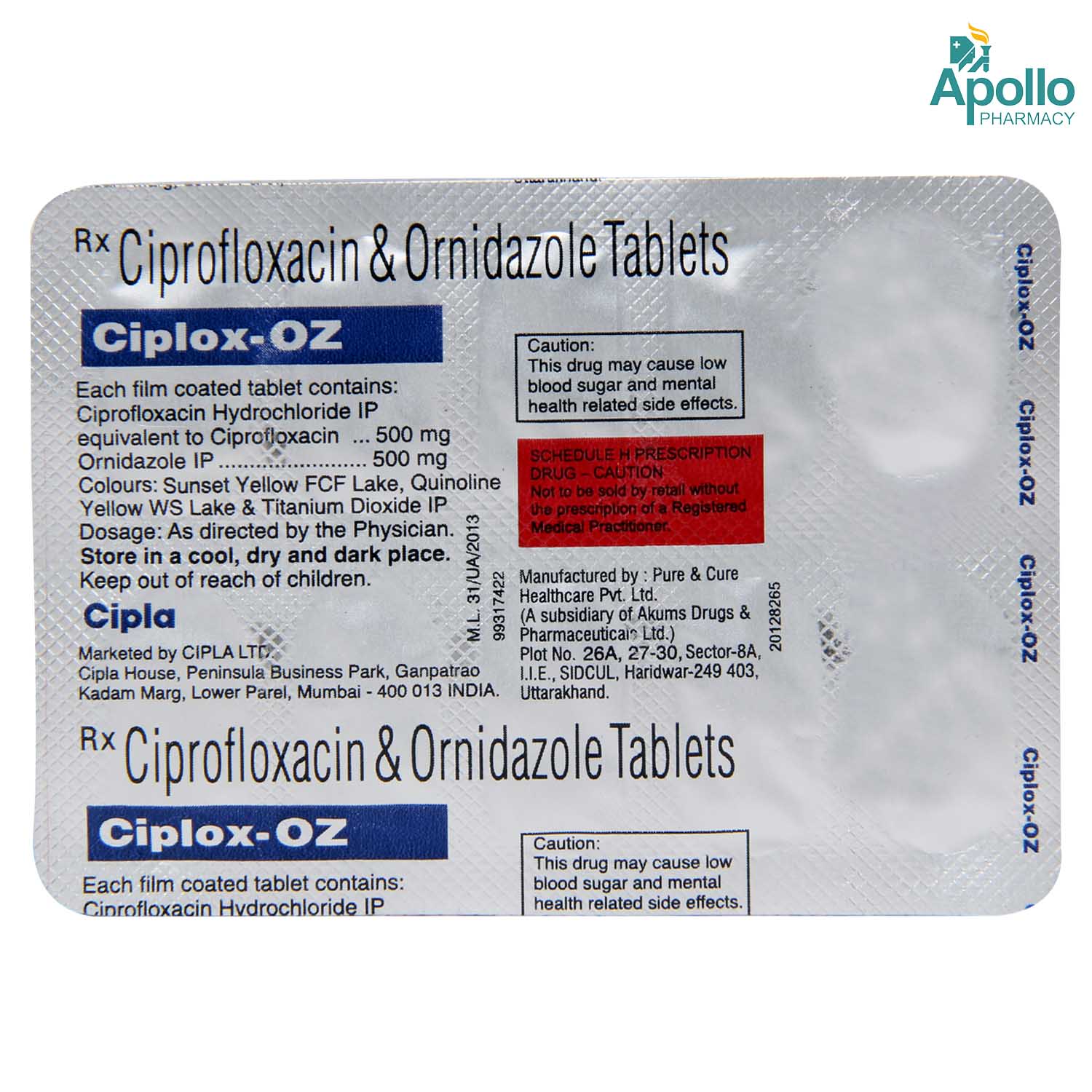 Ciplox-OZ Tablet 10's, Pack of 10 TABLETS Ciplox-OZ Tablet 10's, Pack of 10 TABLETS