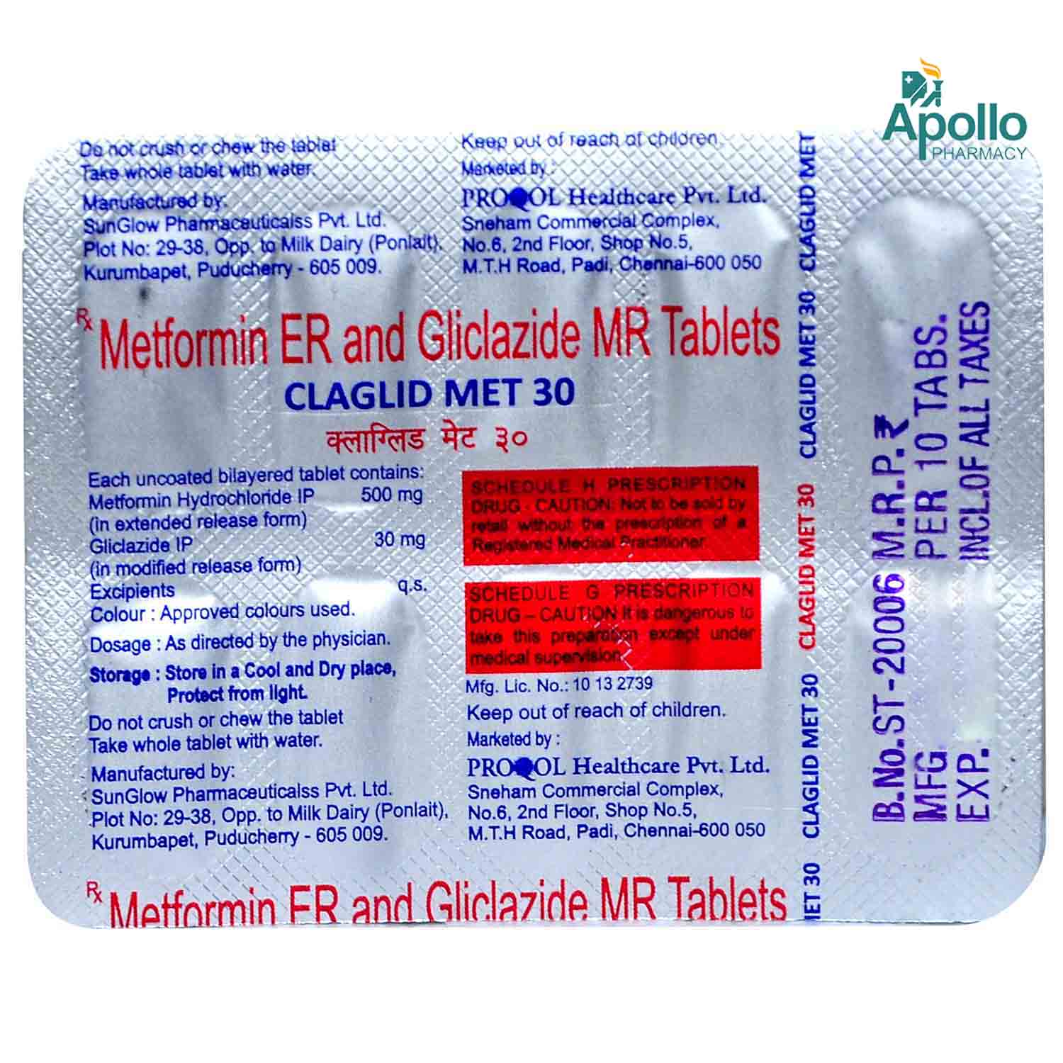 Claglid Met 30 Tablet 10's, Pack of 10 TabletS Claglid Met 30 Tablet 10's, Pack of 10 TabletS