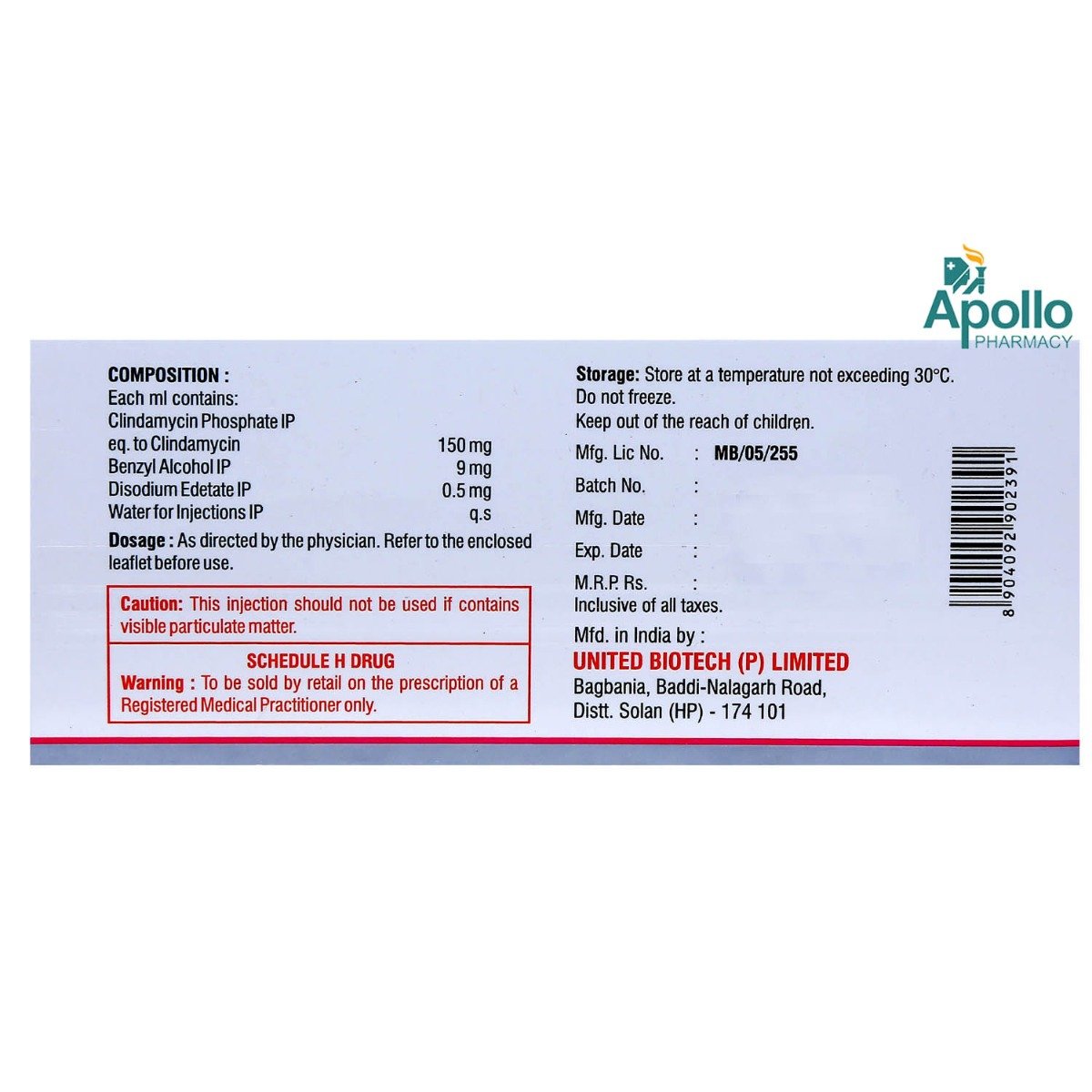 Clindatec 600 mg Injection 4 ml, Pack of 1 Injection Clindatec 600 mg Injection 4 ml, Pack of 1 Injection
