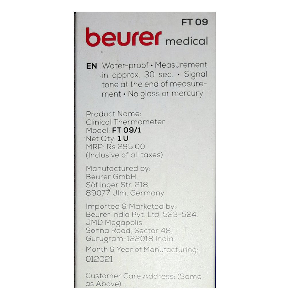 Beurer FT 09 Clinical Thermometer, 1 Count, Pack of 1 Beurer FT 09 Clinical Thermometer, 1 Count, Pack of 1
