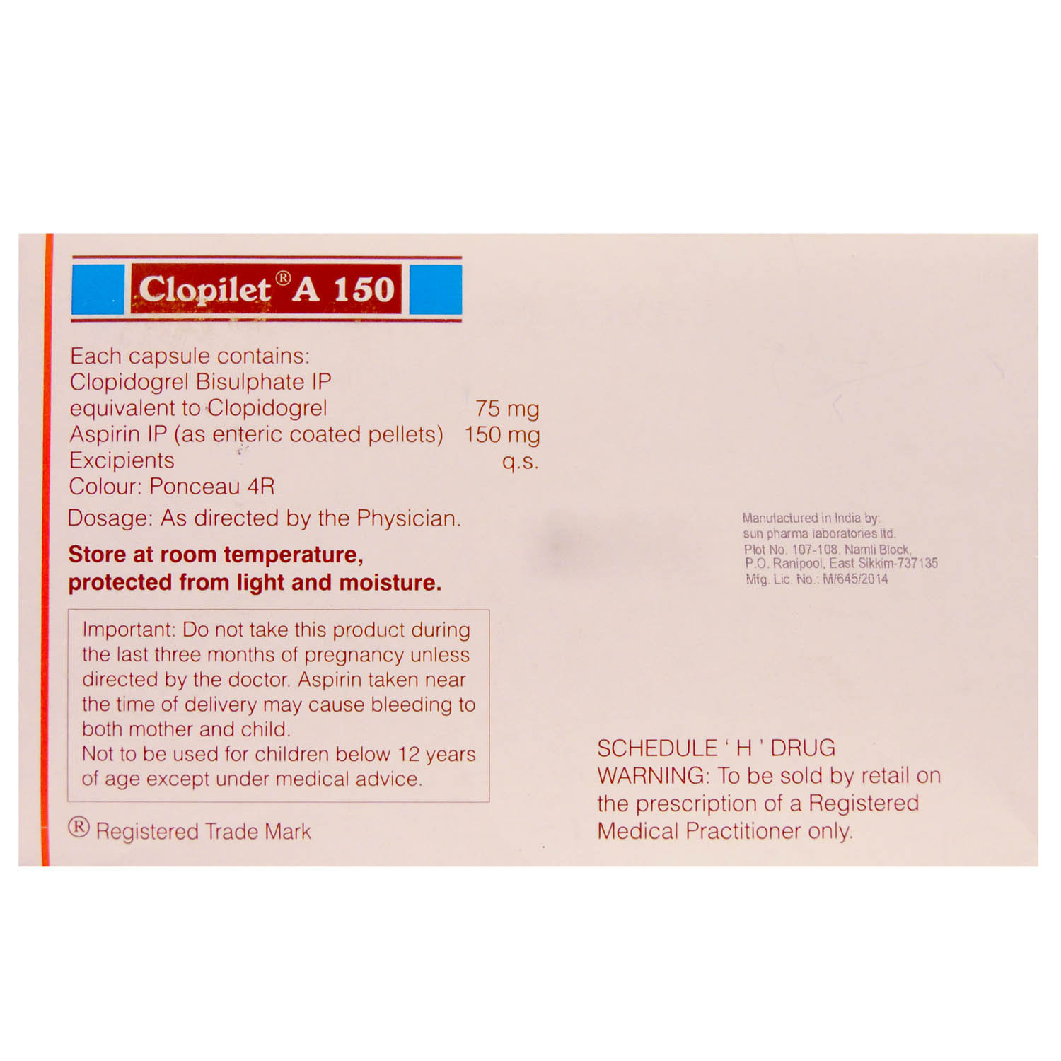 Clopilet A 150 Capsule 10's, Pack of 10 CAPSULES Clopilet A 150 Capsule 10's, Pack of 10 CAPSULES