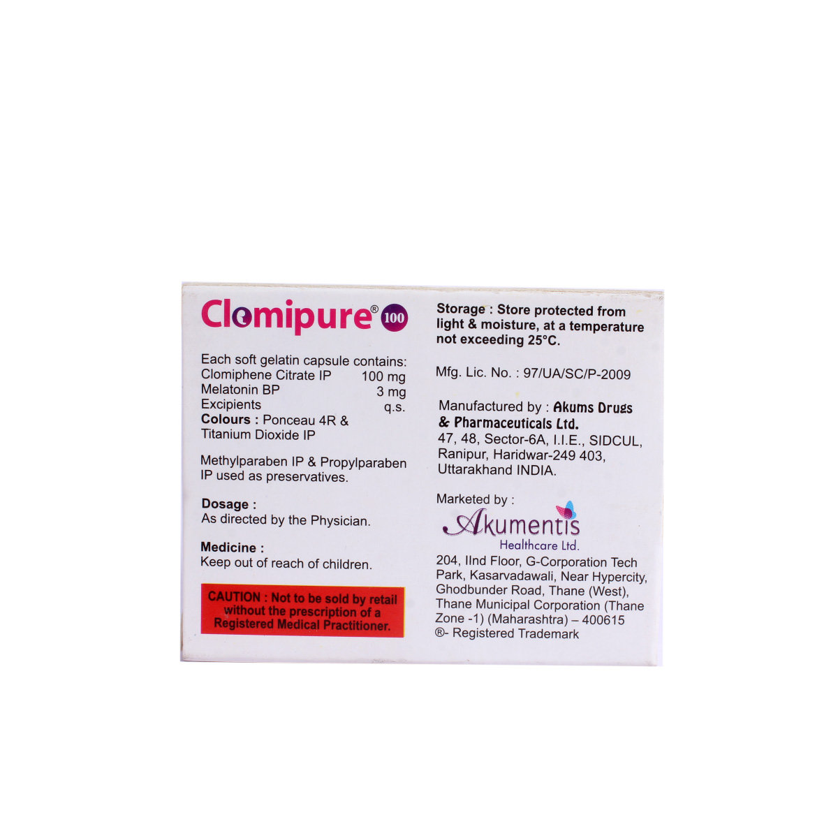 Clomipure 100 Capsule 5's, Pack of 5 Clomipure 100 Capsule 5's, Pack of 5