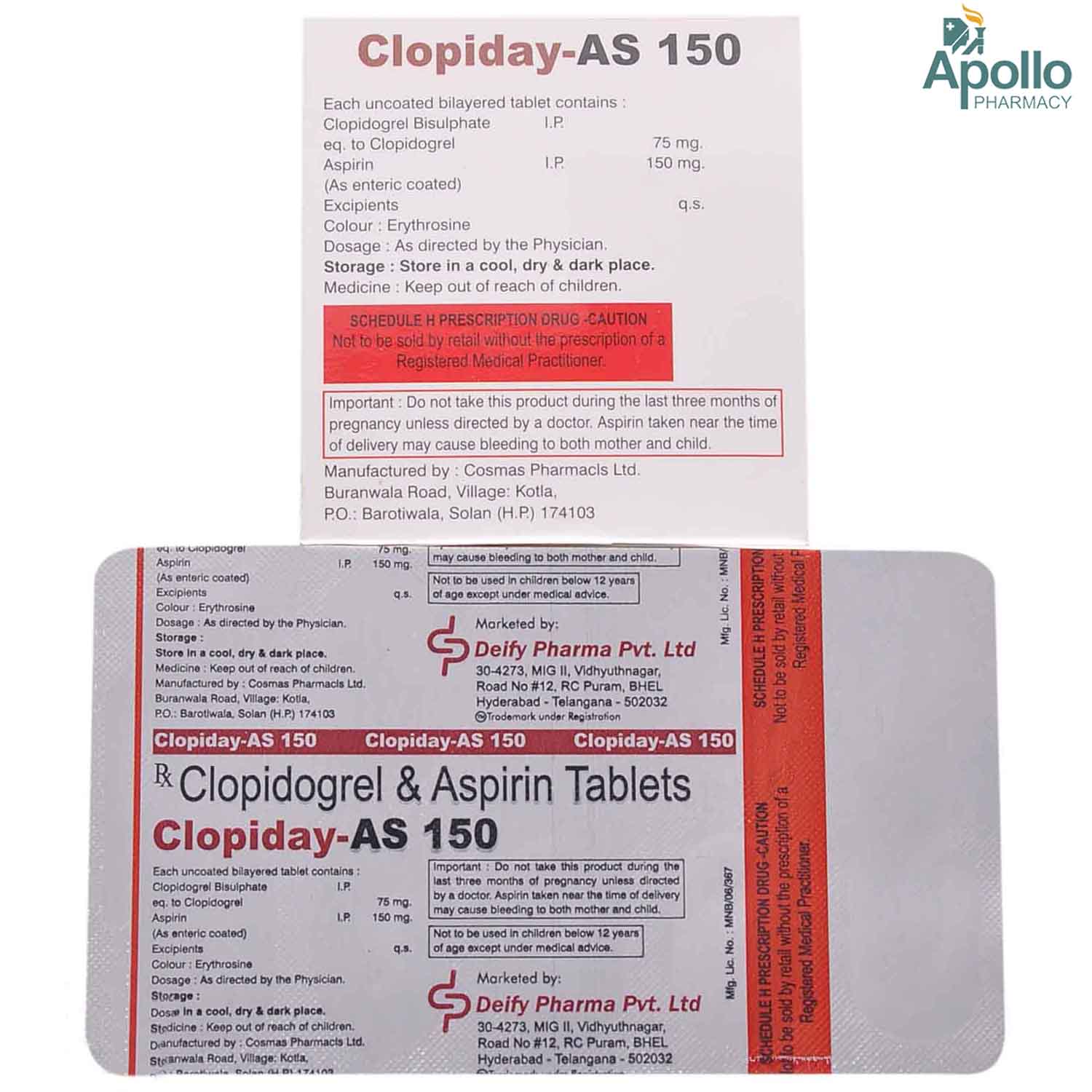 Clopiday-As 150mg Tablet 10's, Pack of 10 TabletS Clopiday-As 150mg Tablet 10's, Pack of 10 TabletS