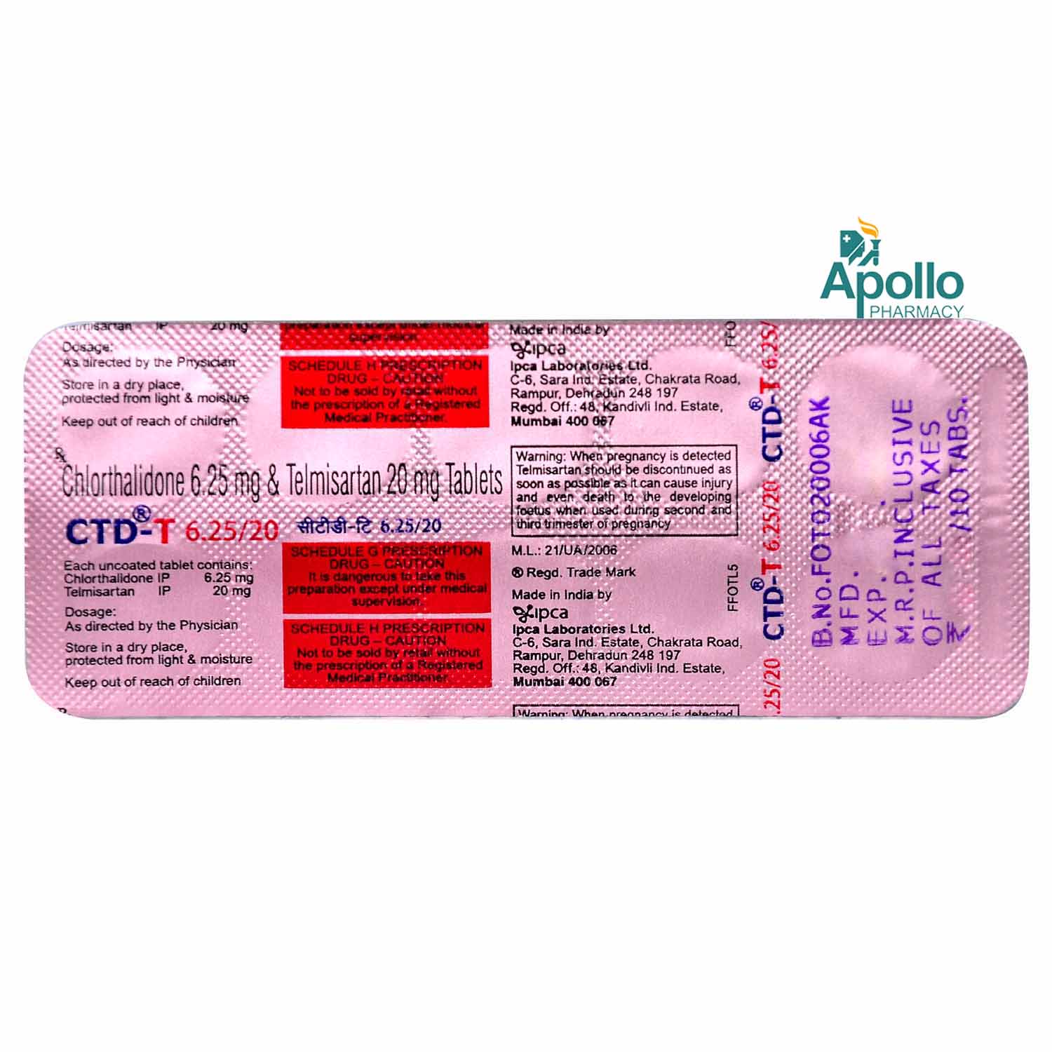 CTD T 6.25/20 Tablet 10's, Pack of 10 CTD T 6.25/20 Tablet 10's, Pack of 10