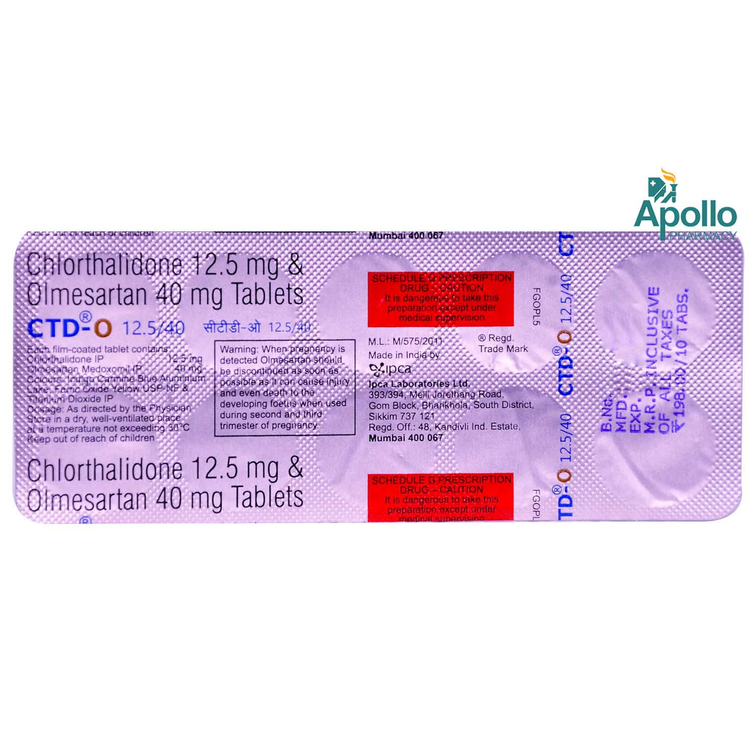 CTD-O 12.5/40 Tablet 10's, Pack of 10 TABLETS CTD-O 12.5/40 Tablet 10's, Pack of 10 TABLETS