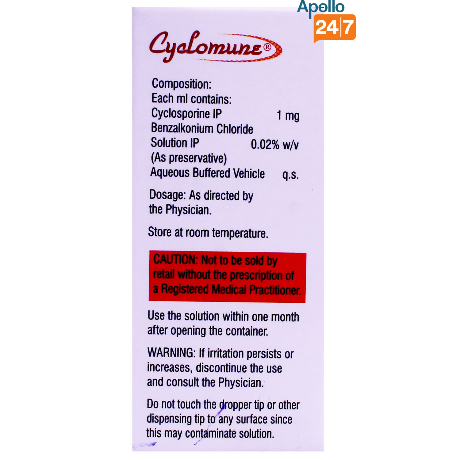 Cyclomune 0.1% Eye Drops 3 ml, Pack of 1 EYE DROPS Cyclomune 0.1% Eye Drops 3 ml, Pack of 1 EYE DROPS