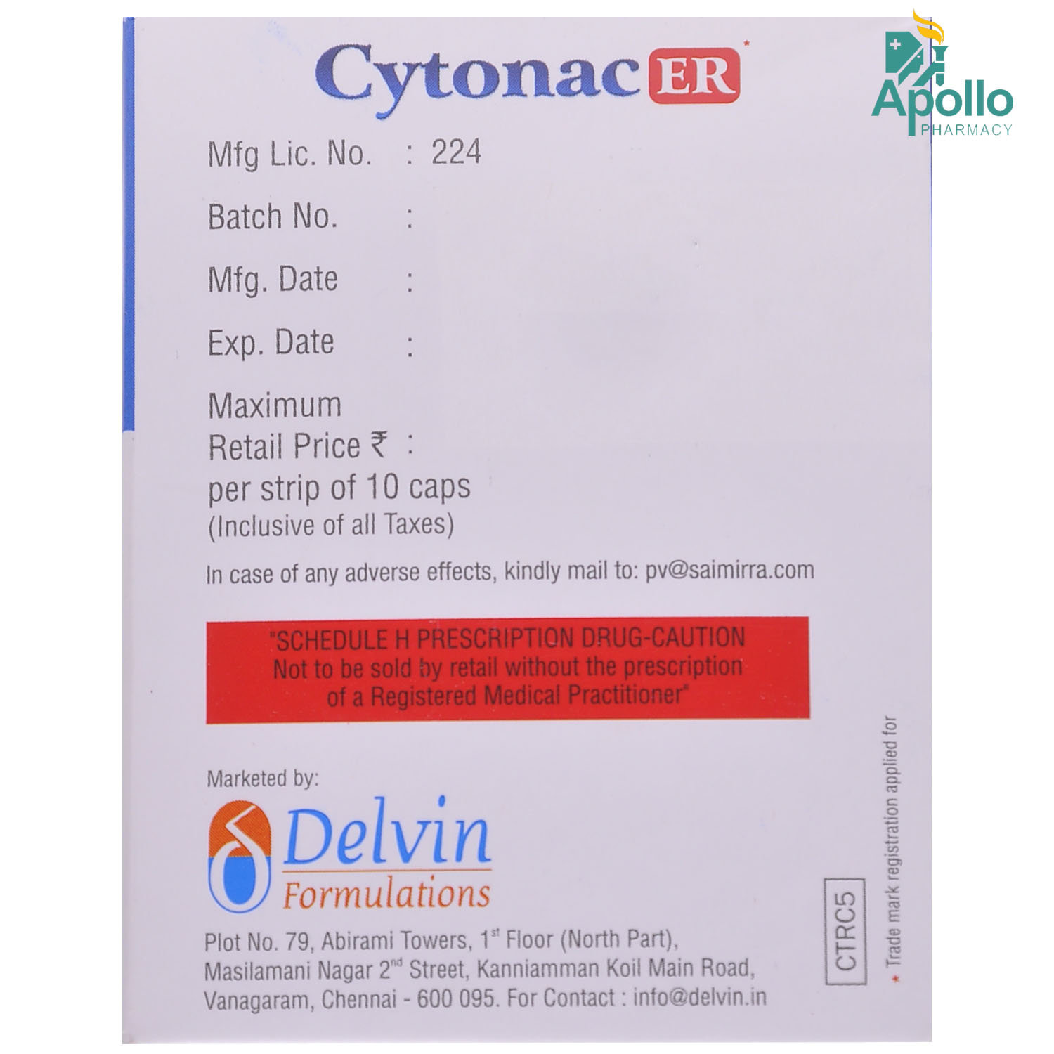 Cytonac ER Capsule 10's, Pack of 10 TABLETS Cytonac ER Capsule 10's, Pack of 10 TABLETS