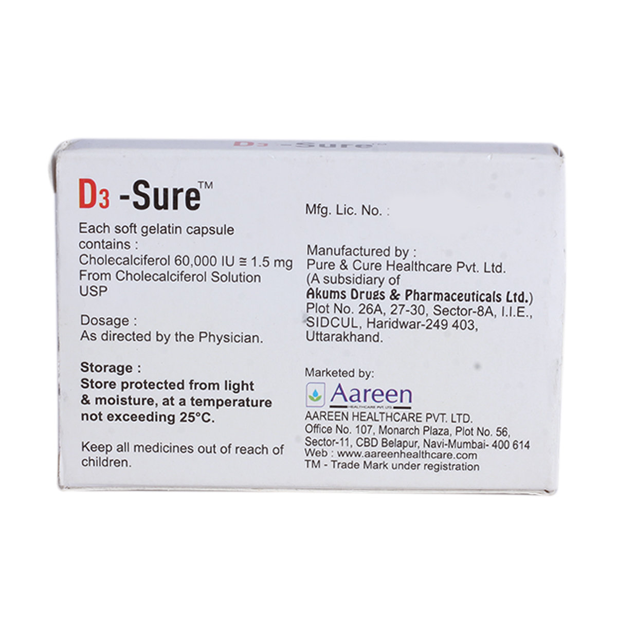 D3 Sure Soft Gelatin Capsule 4's, Pack of 4 D3 Sure Soft Gelatin Capsule 4's, Pack of 4