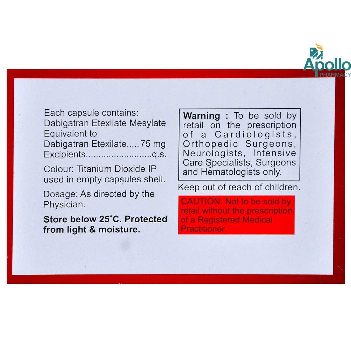 Dabiclot 75 Capsule 10's, Pack of 10 CAPSULES Dabiclot 75 Capsule 10's, Pack of 10 CAPSULES