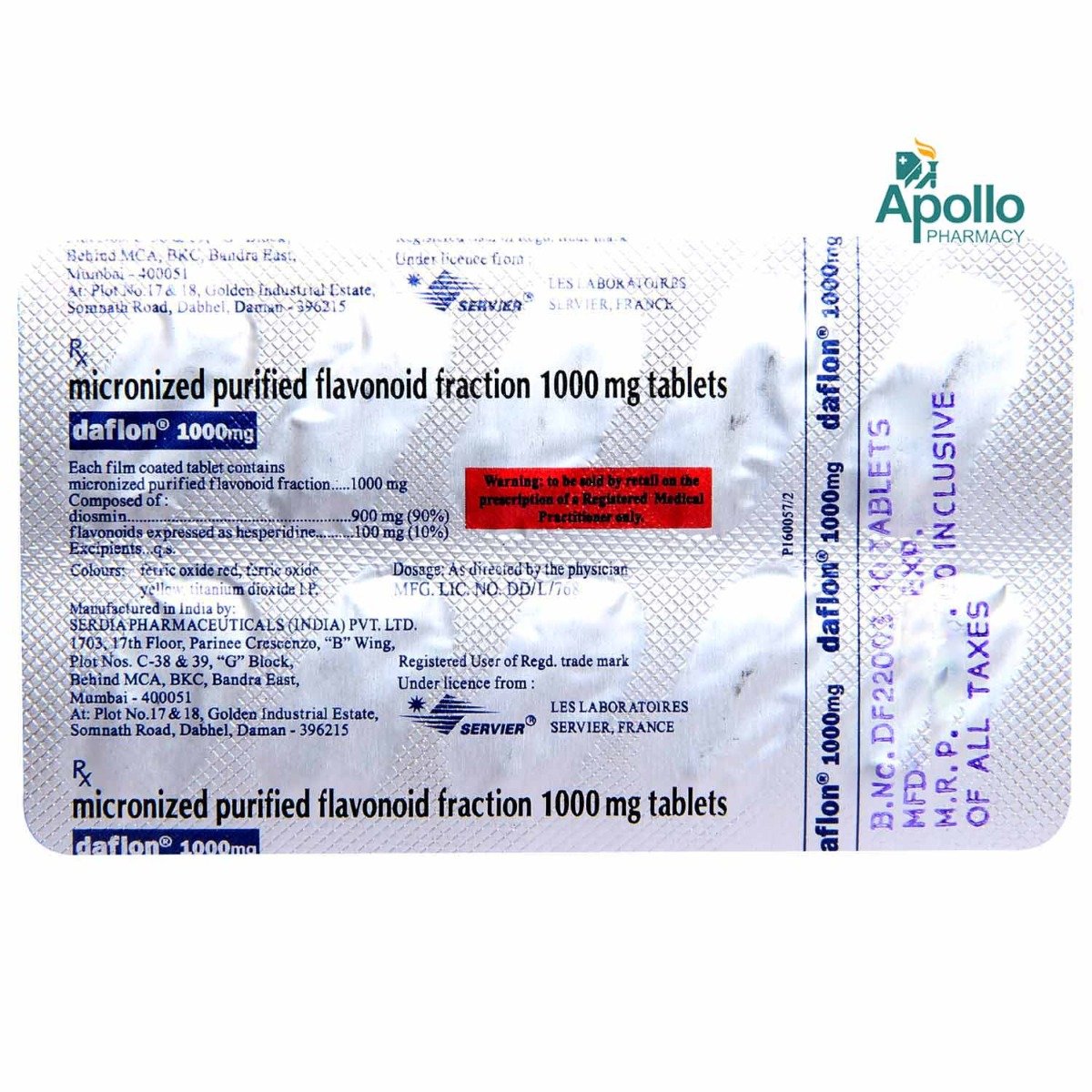 Daflon 1000 mg Tablet 10's, Pack of 10 TABLETS Daflon 1000 mg Tablet 10's, Pack of 10 TABLETS