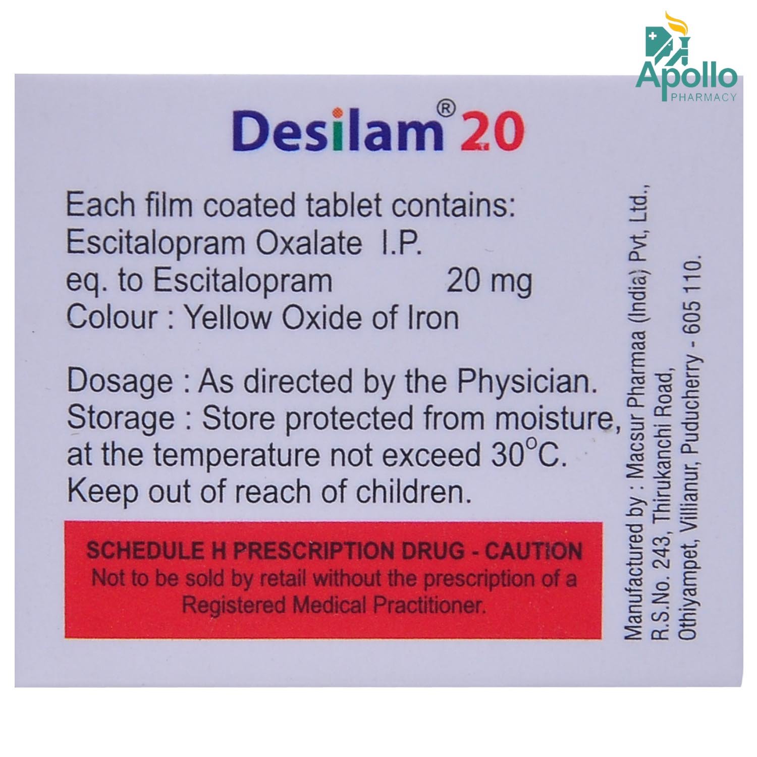 Desilam 20 Tablet 10's, Pack of 10 TABLETS Desilam 20 Tablet 10's, Pack of 10 TABLETS