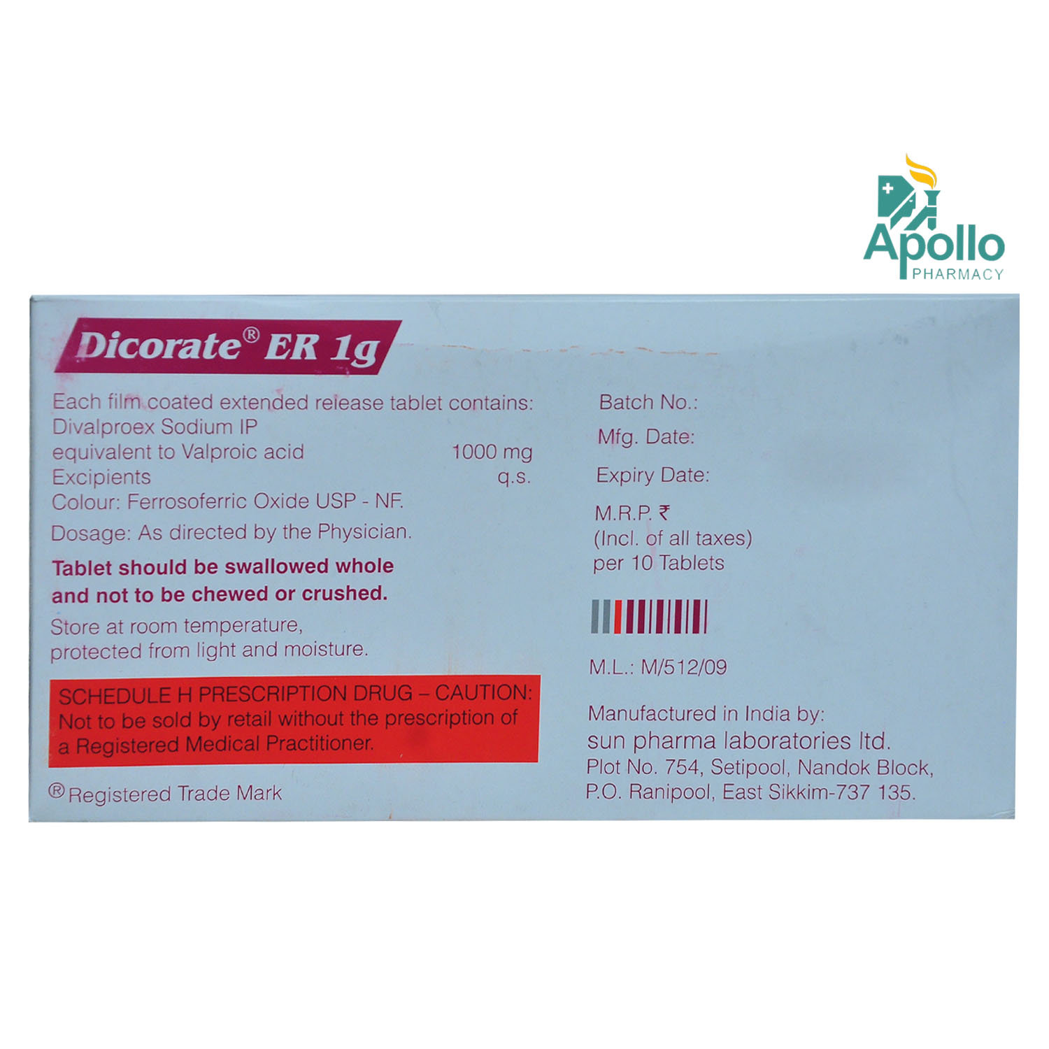 Dicorate ER Tablet 1g 10's, Pack of 10 TABLETS Dicorate ER Tablet 1g 10's, Pack of 10 TABLETS