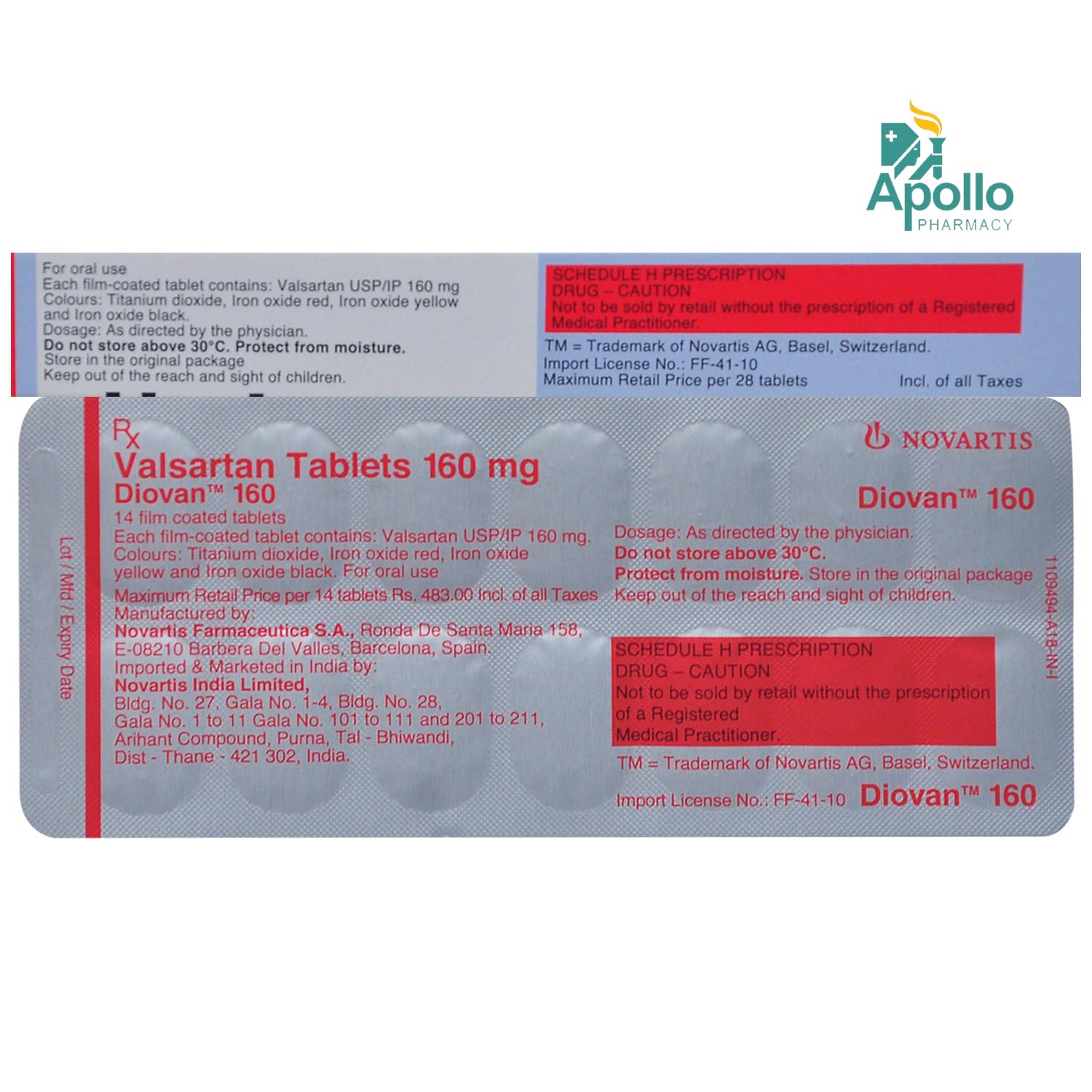 Diovan 160 Tablet 14's, Pack of 14 TABLETS Diovan 160 Tablet 14's, Pack of 14 TABLETS