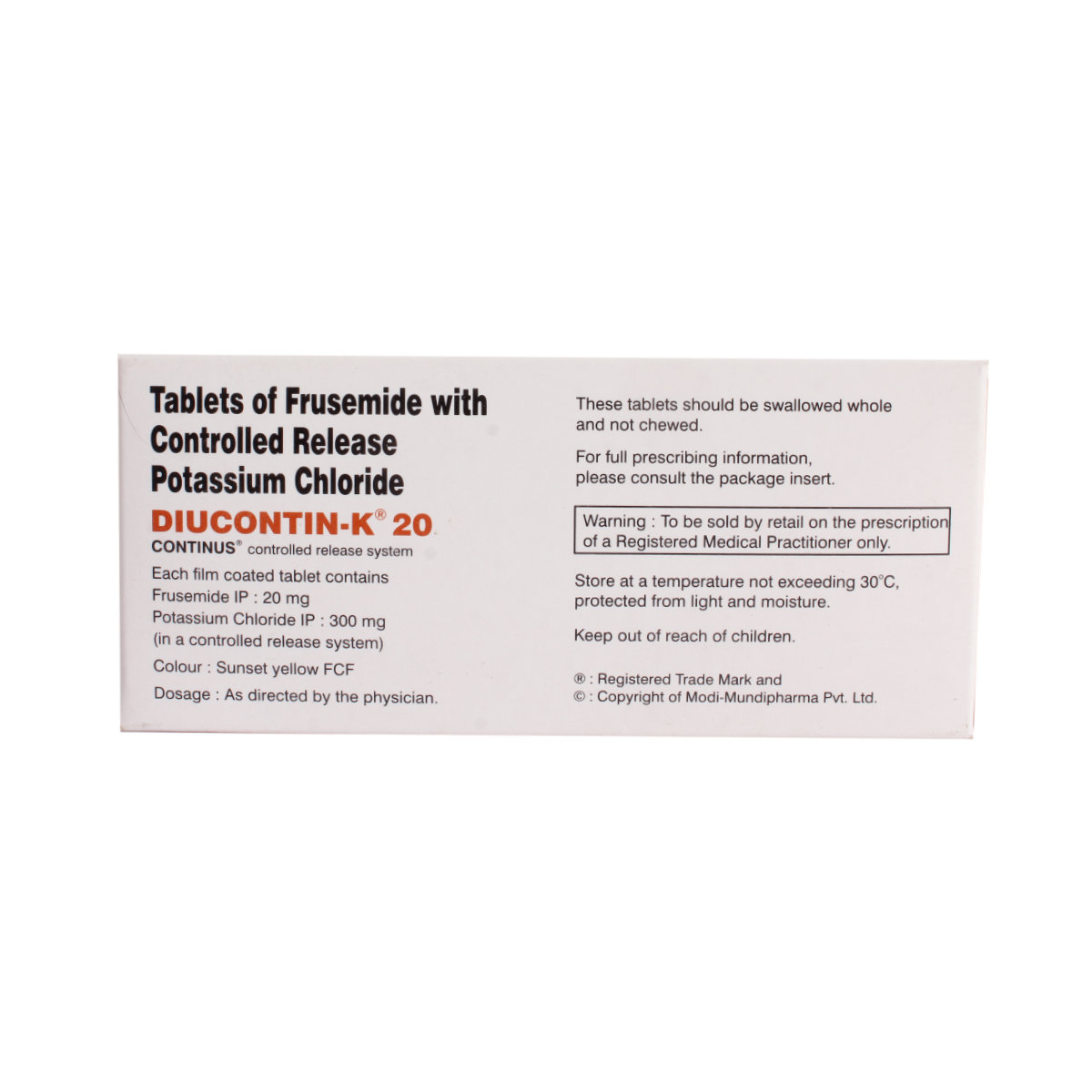Diucontin K 20 mg Tablet 10's, Pack of 10 TabletS Diucontin K 20 mg Tablet 10's, Pack of 10 TabletS