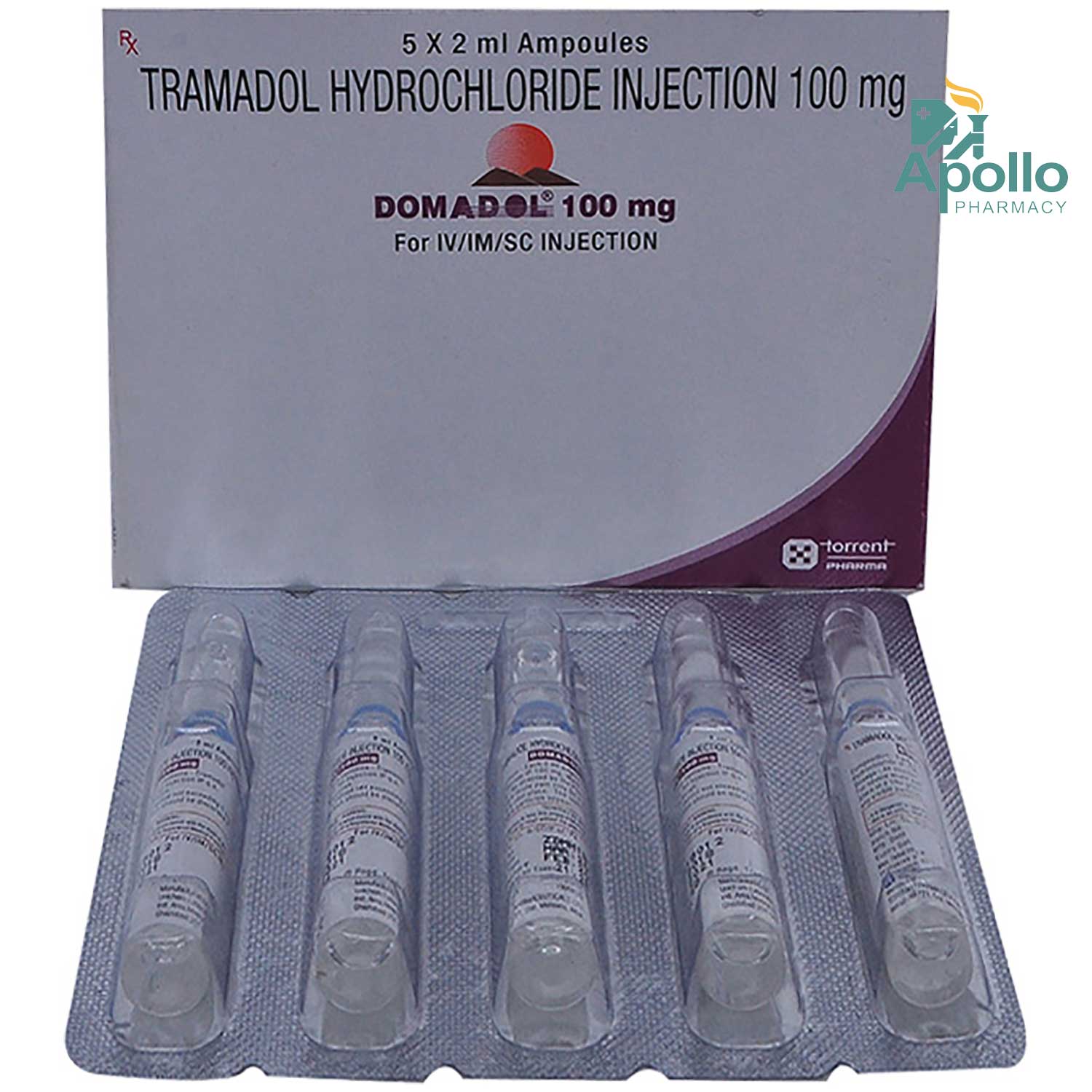 Domadol 100 mg Injection 2 ml, Pack of 1 INJECTION Domadol 100 mg Injection 2 ml, Pack of 1 INJECTION