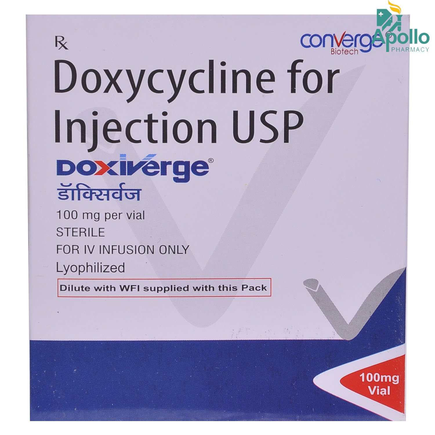Doxiverge 100 mg Injection, Pack of 1 Injection Doxiverge 100 mg Injection, Pack of 1 Injection