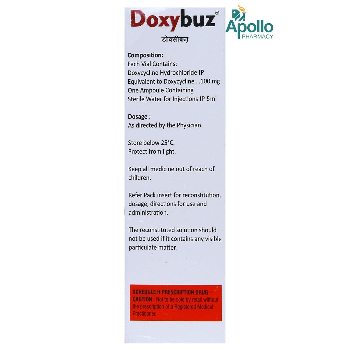 Doxybuz 100 mg Injection 1's, Pack of 1 INJECTION Doxybuz 100 mg Injection 1's, Pack of 1 INJECTION