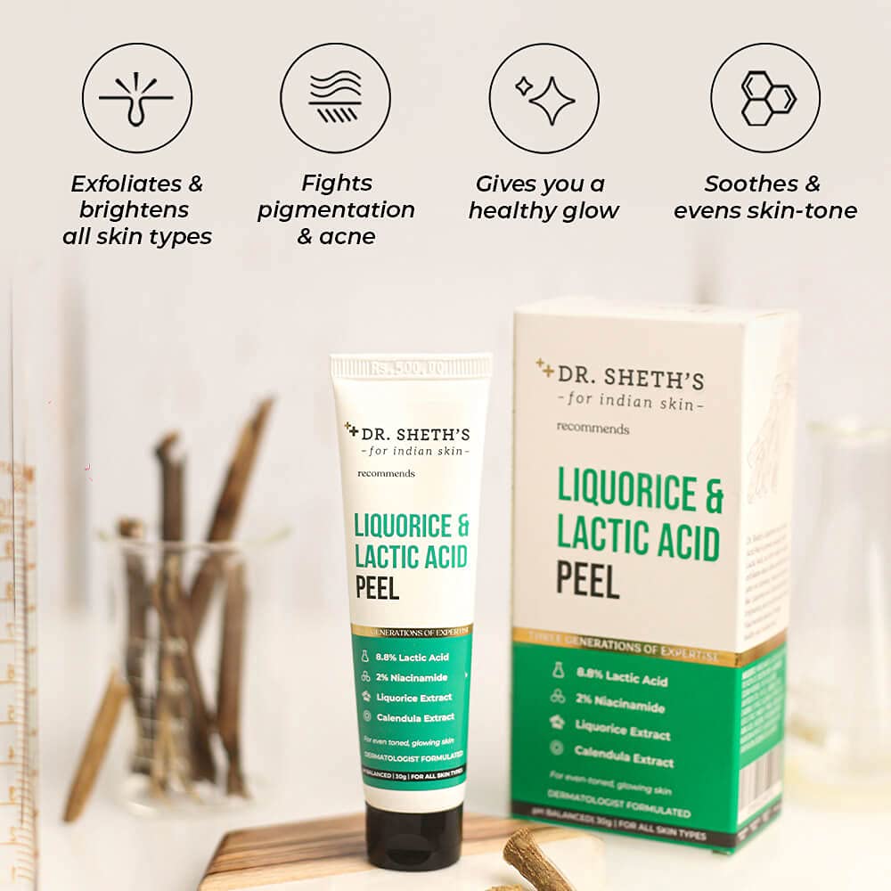 Dr. Sheth's Liquorice & Lactic Acid Peel, 30 gm | Lactic Acid, Niacinamide, Liquorice Extract & Calendula Extract | Gently Exfoliates | Gives Even Toned & Glowing Skin | pH Balanced | For All Skin Type, Pack of 1 Dr. Sheth's Liquorice & Lactic Acid Peel, 30 gm | Lactic Acid, Niacinamide, Liquorice Extract & Calendula Extract | Gently Exfoliates | Gives Even Toned & Glowing Skin | pH Balanced | For All Skin Type, Pack of 1