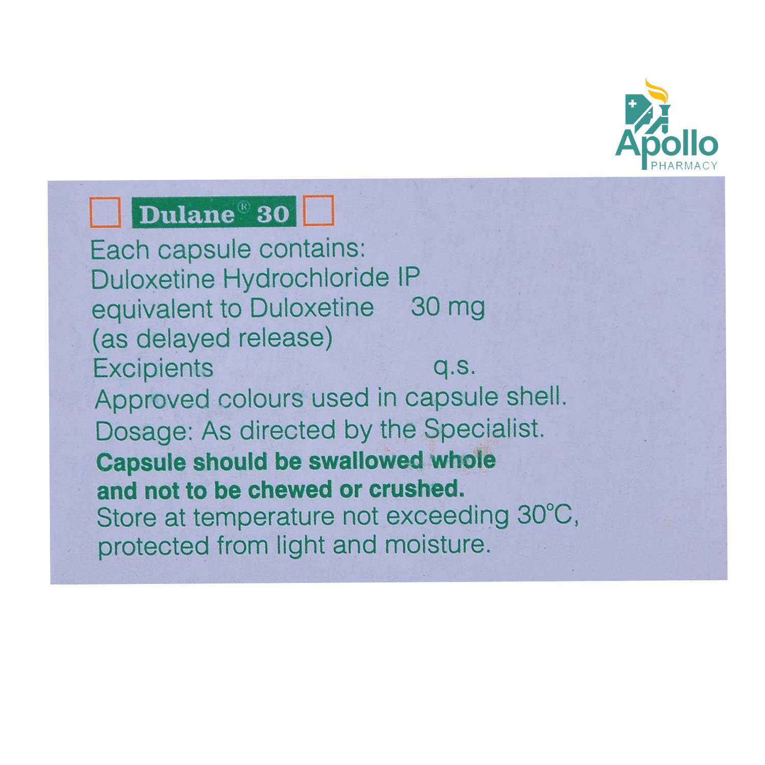 Dulane 30 Capsule 10's, Pack of 10 CAPSULES Dulane 30 Capsule 10's, Pack of 10 CAPSULES
