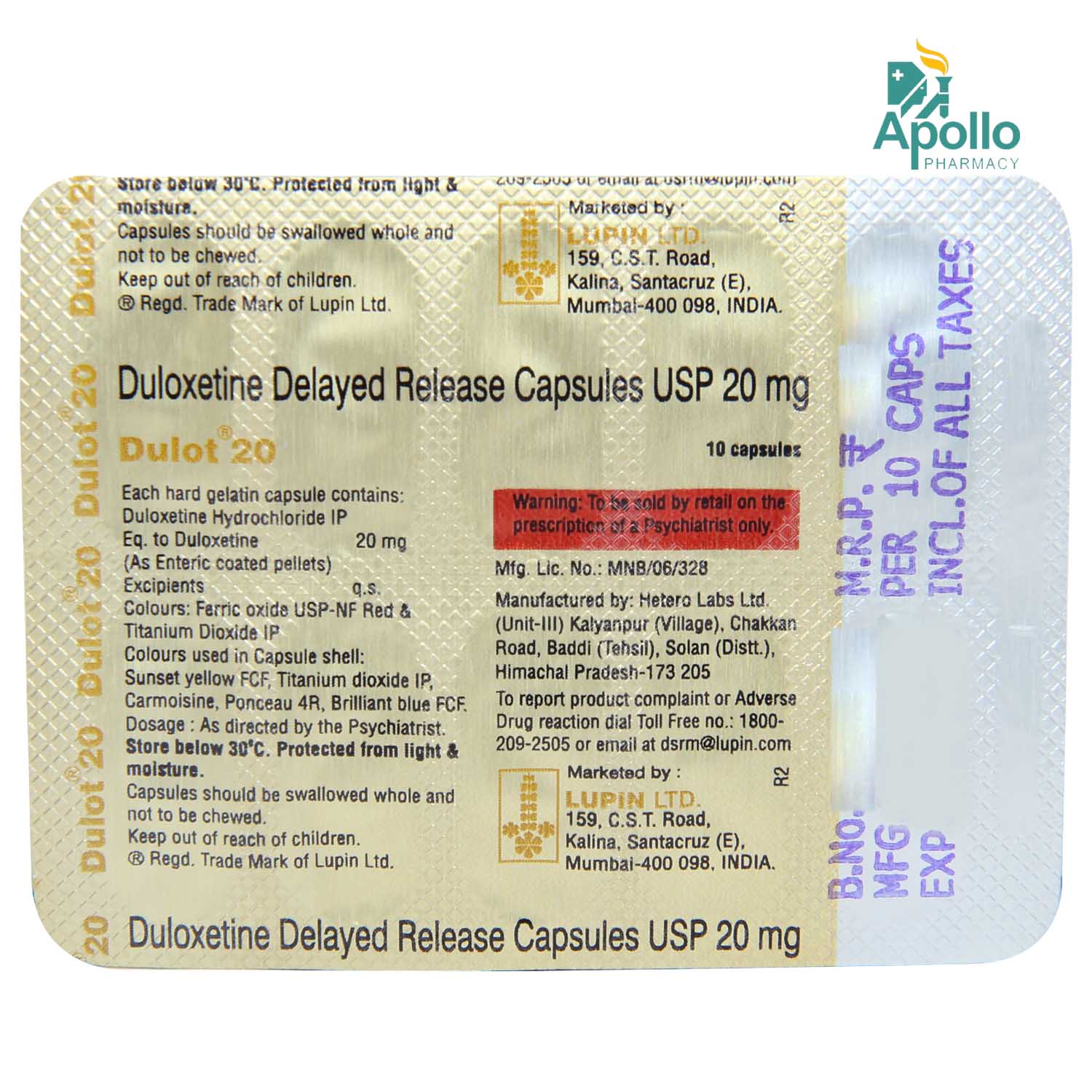 Dulot 20 Capsule 10's, Pack of 10 CAPSULES Dulot 20 Capsule 10's, Pack of 10 CAPSULES