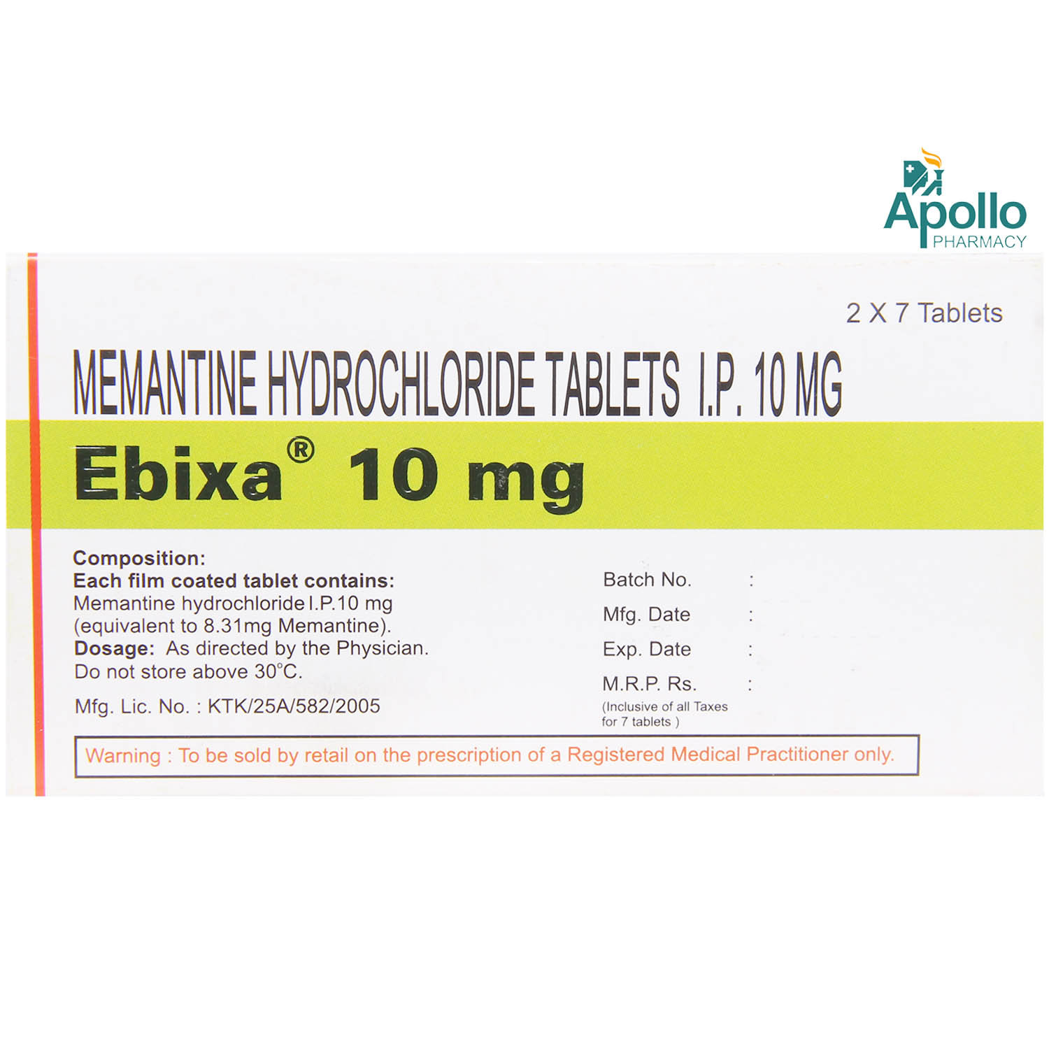 Ebixa 10mg Tablet 7's, Pack of 7 TABLETS Ebixa 10mg Tablet 7's, Pack of 7 TABLETS