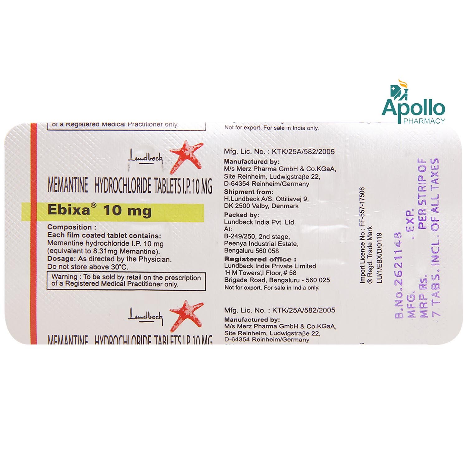 Ebixa 10mg Tablet 7's, Pack of 7 TABLETS Ebixa 10mg Tablet 7's, Pack of 7 TABLETS