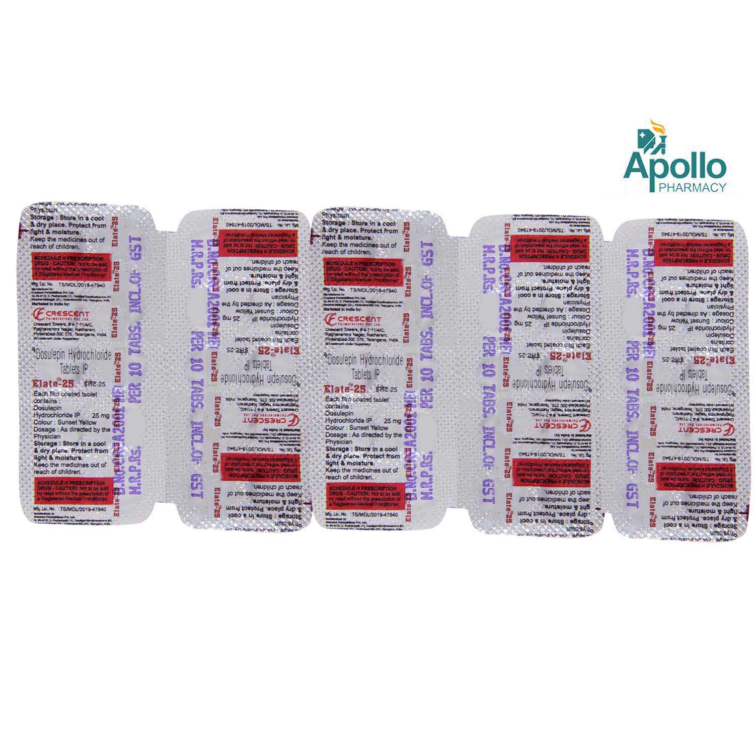 Elate 25 Tablet 10's, Pack of 10 TABLETS Elate 25 Tablet 10's, Pack of 10 TABLETS