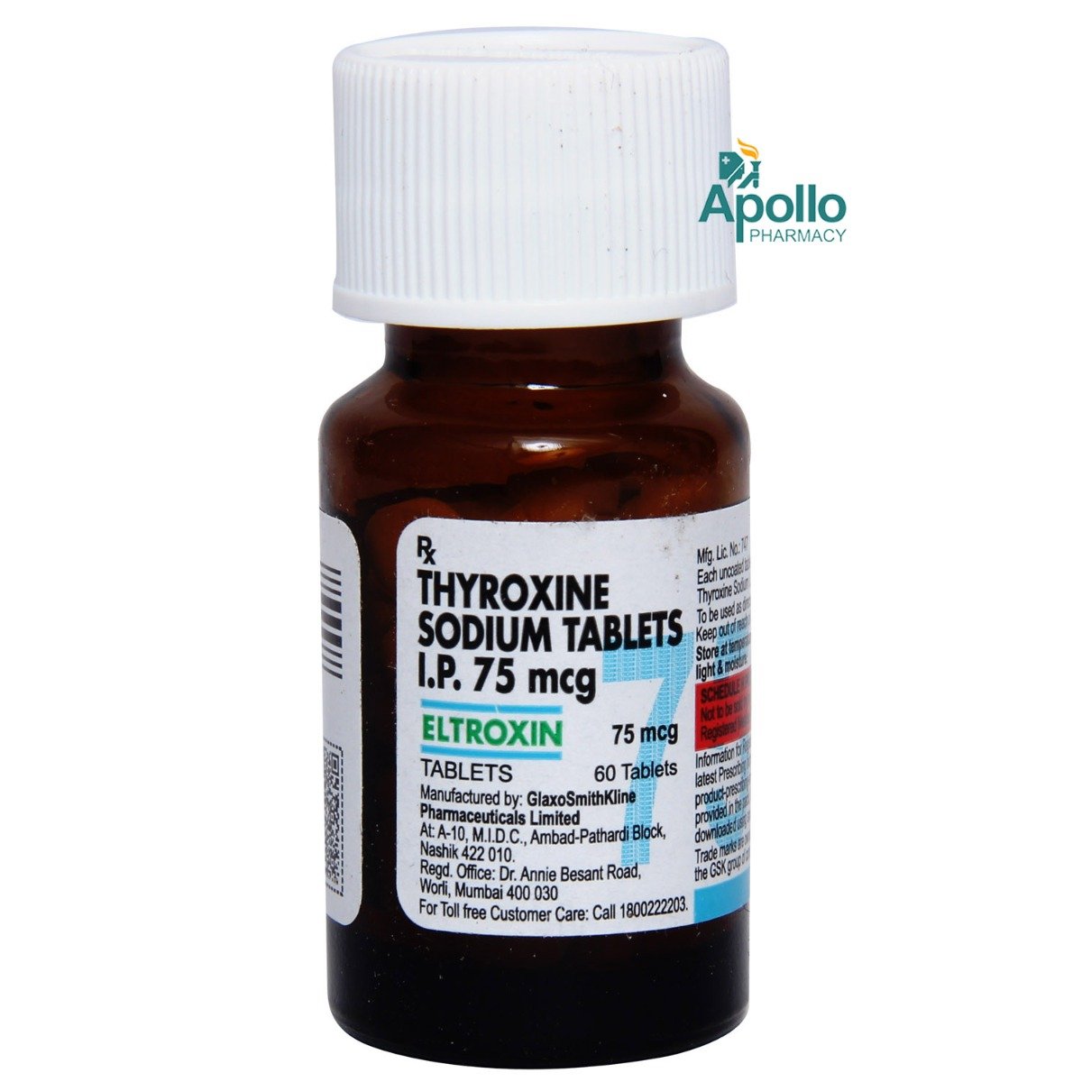 Eltroxin 75 mcg Tablet 60's, Pack of 1 TABLET Eltroxin 75 mcg Tablet 60's, Pack of 1 TABLET