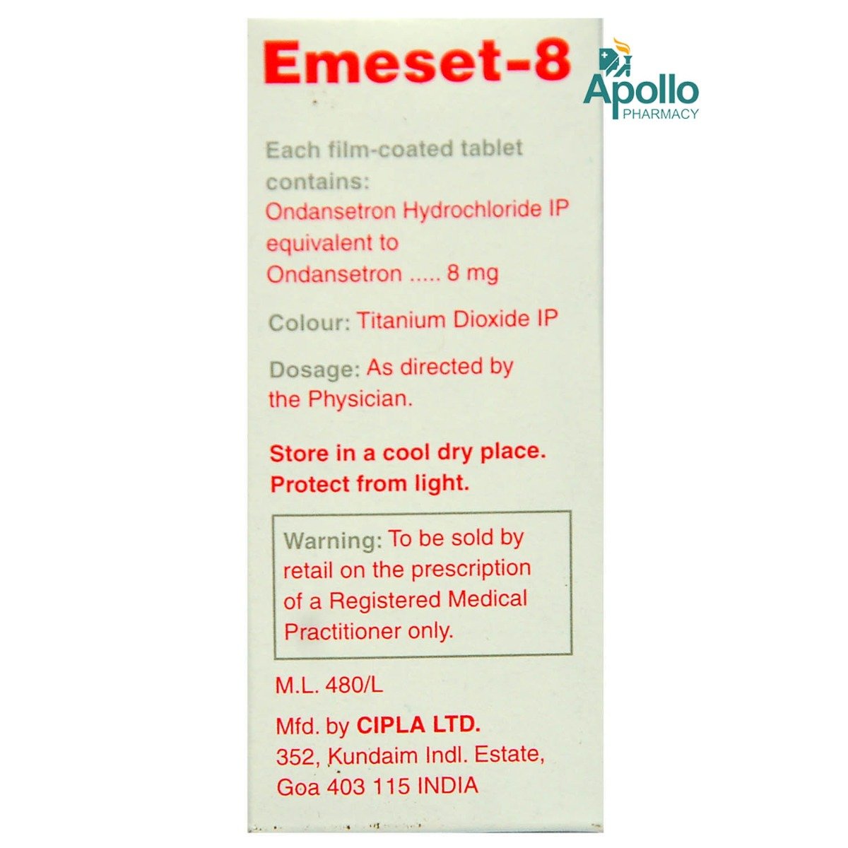 Emeset 8 Tablet 10's, Pack of 10 TABLETS Emeset 8 Tablet 10's, Pack of 10 TABLETS