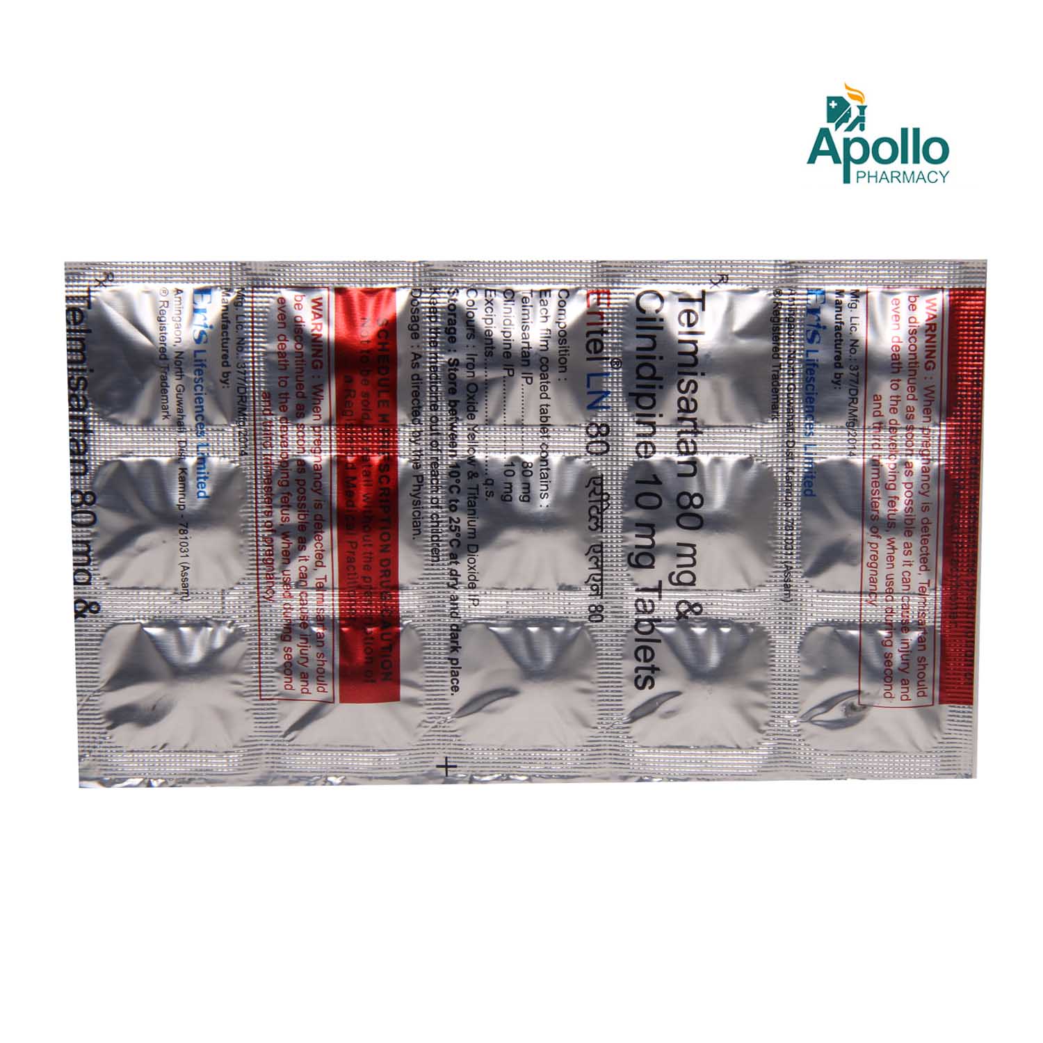 Eritel LN 80 mg/10 mg Tablet 15's, Pack of 15 TABLETS Eritel LN 80 mg/10 mg Tablet 15's, Pack of 15 TABLETS