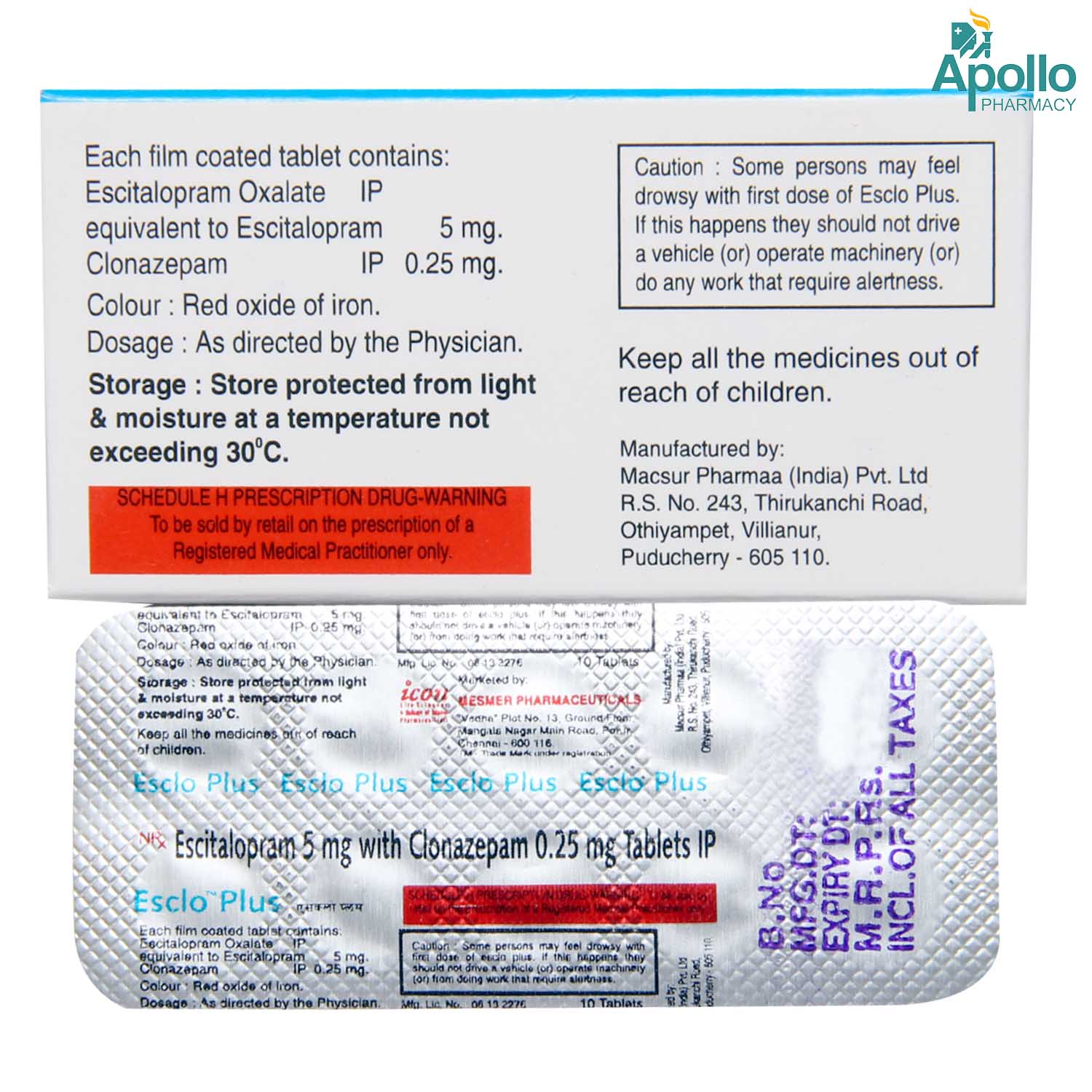 Esclo Plus Tablet 10's, Pack of 10 TabletS Esclo Plus Tablet 10's, Pack of 10 TabletS