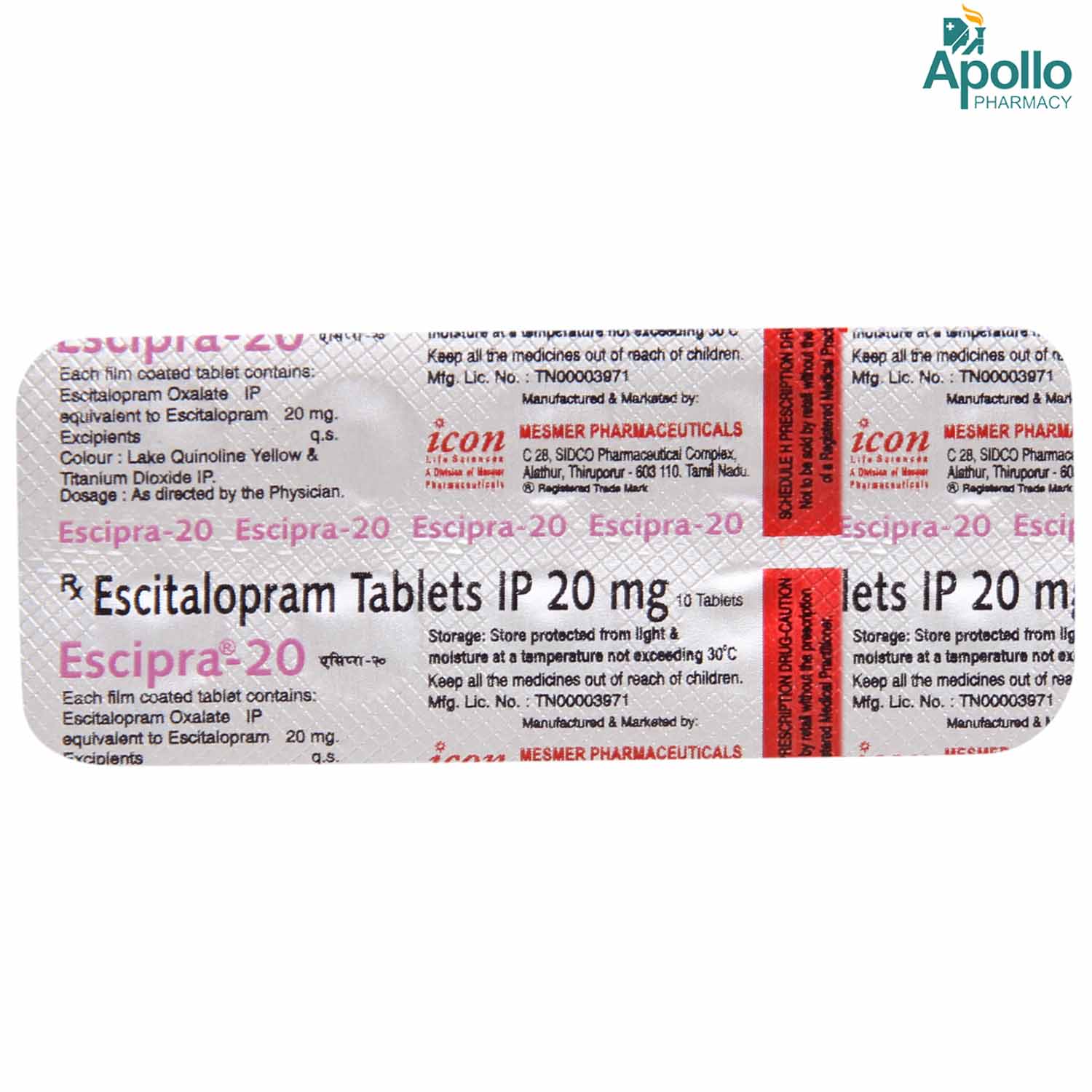 Escipra-20 Tablet 10's, Pack of 10 TABLETS Escipra-20 Tablet 10's, Pack of 10 TABLETS