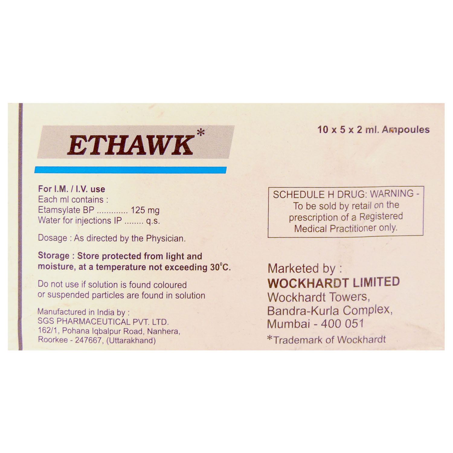 ETHAWK INJECTION 2ML, Pack of 1 INJECTION ETHAWK INJECTION 2ML, Pack of 1 INJECTION