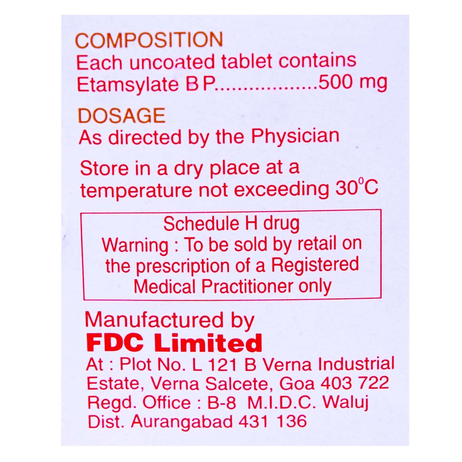 Ethasyl-500 Tablet 10's, Pack of 10 TABLETS Ethasyl-500 Tablet 10's, Pack of 10 TABLETS