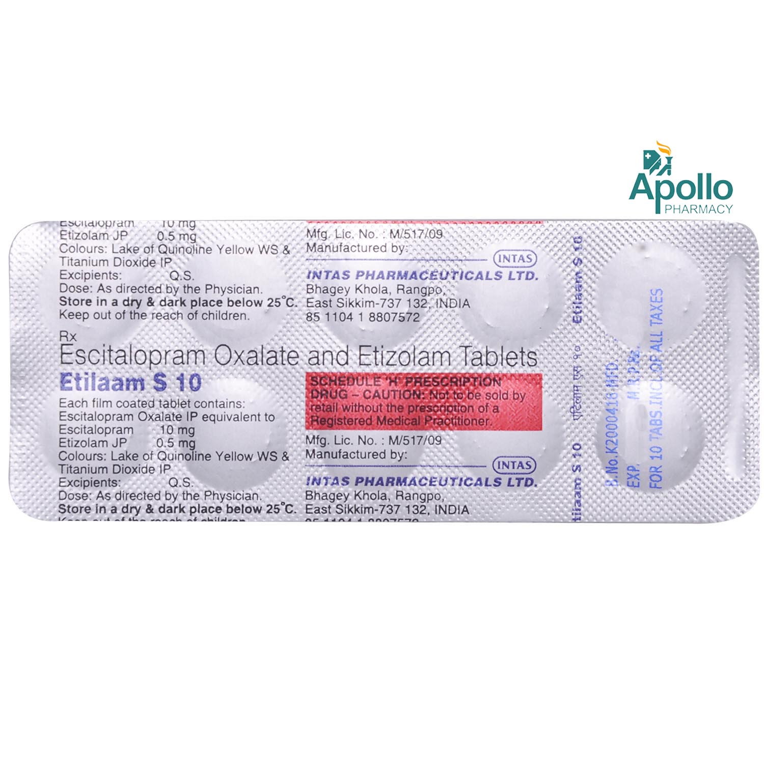 Etilaam S 10 Tablet 10'S, Pack of 10 TABLETS Etilaam S 10 Tablet 10'S, Pack of 10 TABLETS