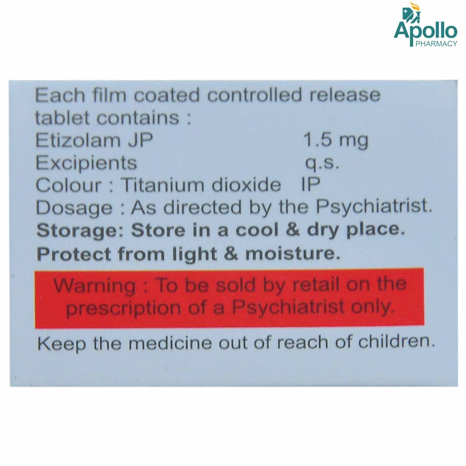 ETILOF CR 1.5MG TABLET 10'S , Pack of 10 TabletS ETILOF CR 1.5MG TABLET 10'S , Pack of 10 TabletS