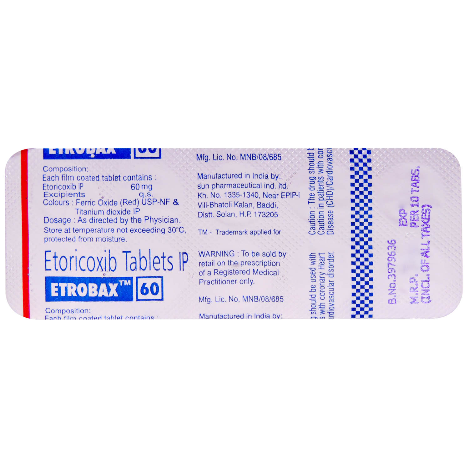 Etrobax 60mg Tablet, Pack of 10 TABLETS Etrobax 60mg Tablet, Pack of 10 TABLETS