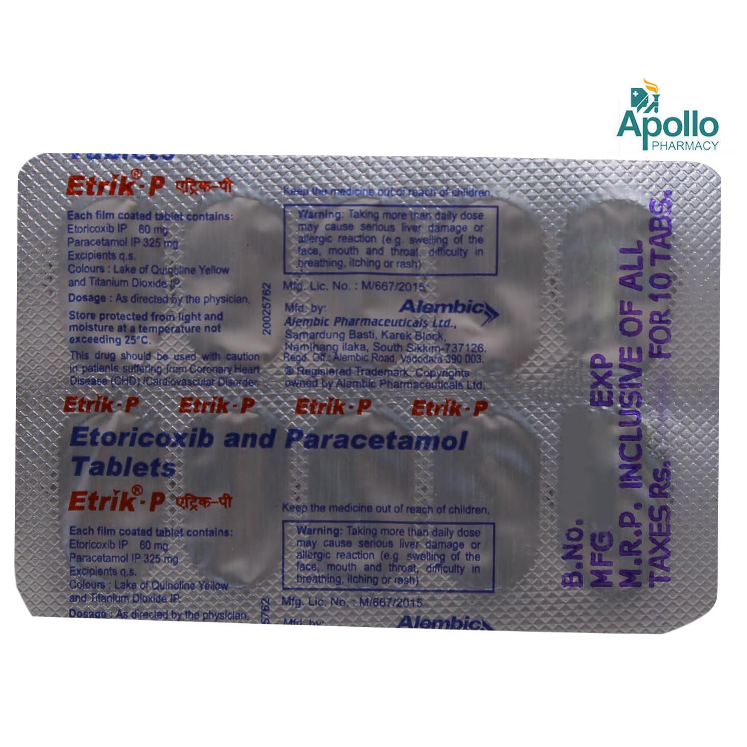 Etrik-P Tablet 10's, Pack of 10 TABLETS Etrik-P Tablet 10's, Pack of 10 TABLETS