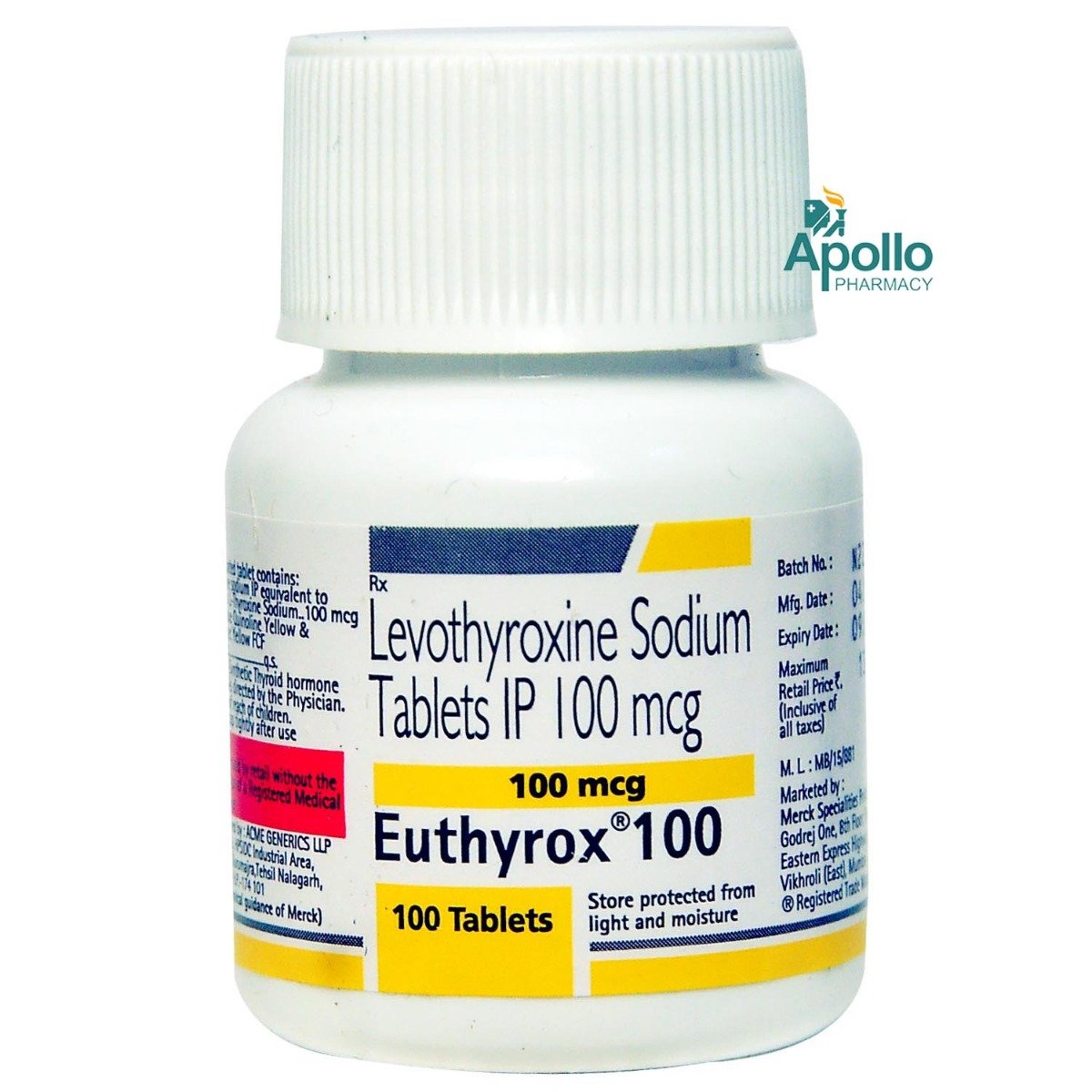 Euthyrox 100 Tablet 100's, Pack of 1 TABLET Euthyrox 100 Tablet 100's, Pack of 1 TABLET