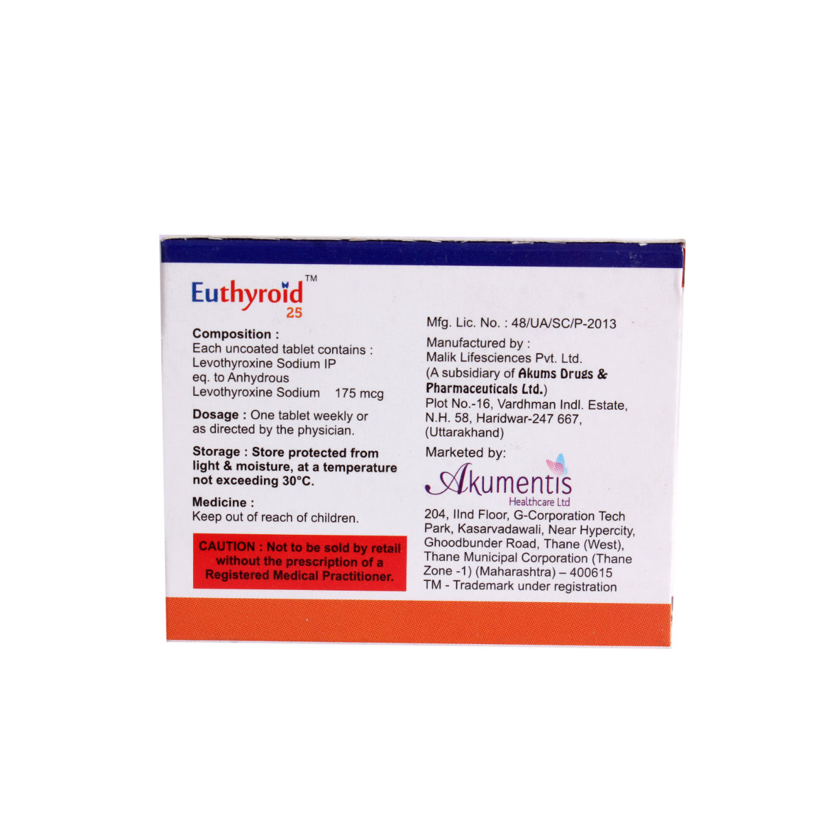 EUTHYROID 25MG TABLET 4'S, Pack of 4 TABLETS EUTHYROID 25MG TABLET 4'S, Pack of 4 TABLETS
