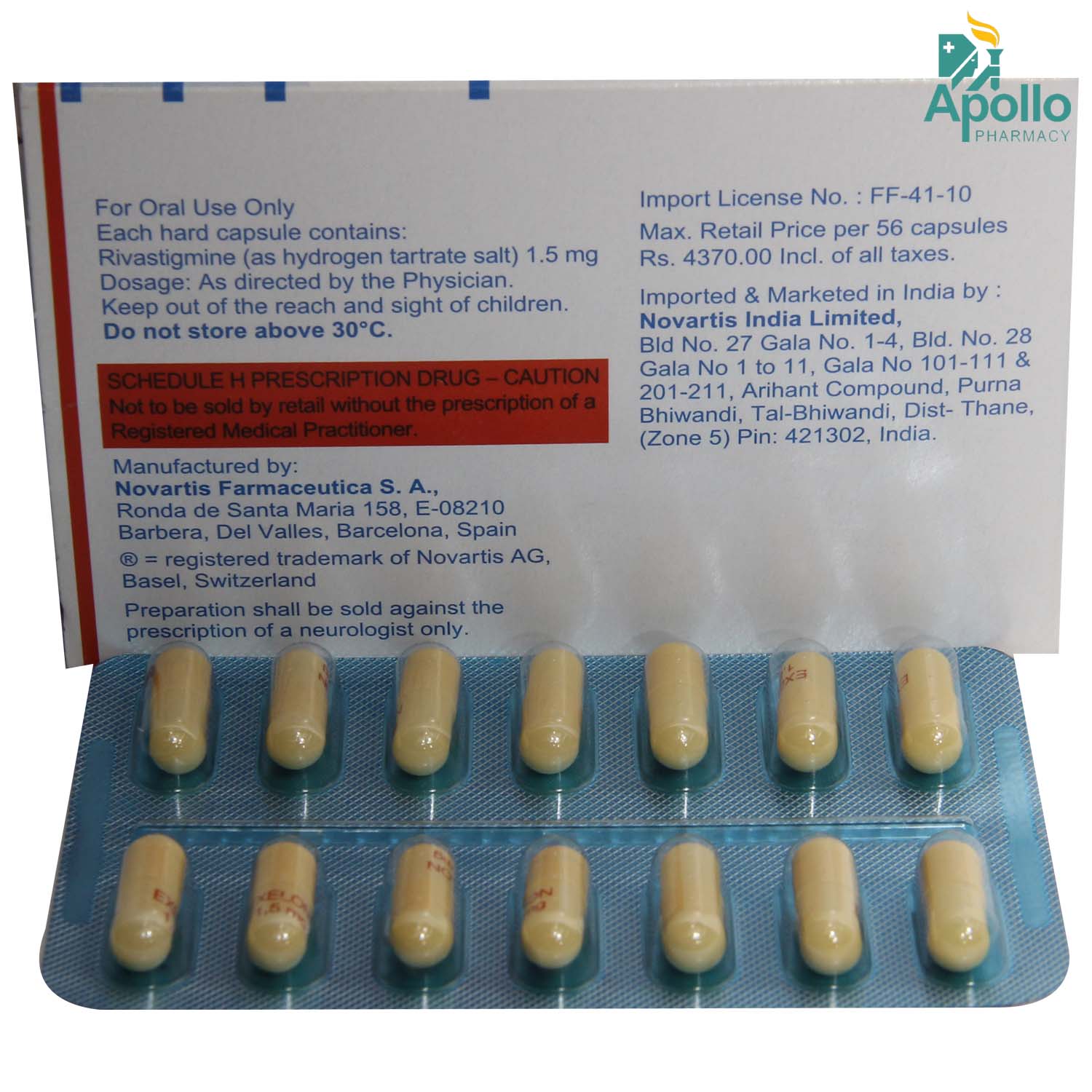 Exelon 1.5 mg Capsule 14's, Pack of 14 CapsuleS Exelon 1.5 mg Capsule 14's, Pack of 14 CapsuleS