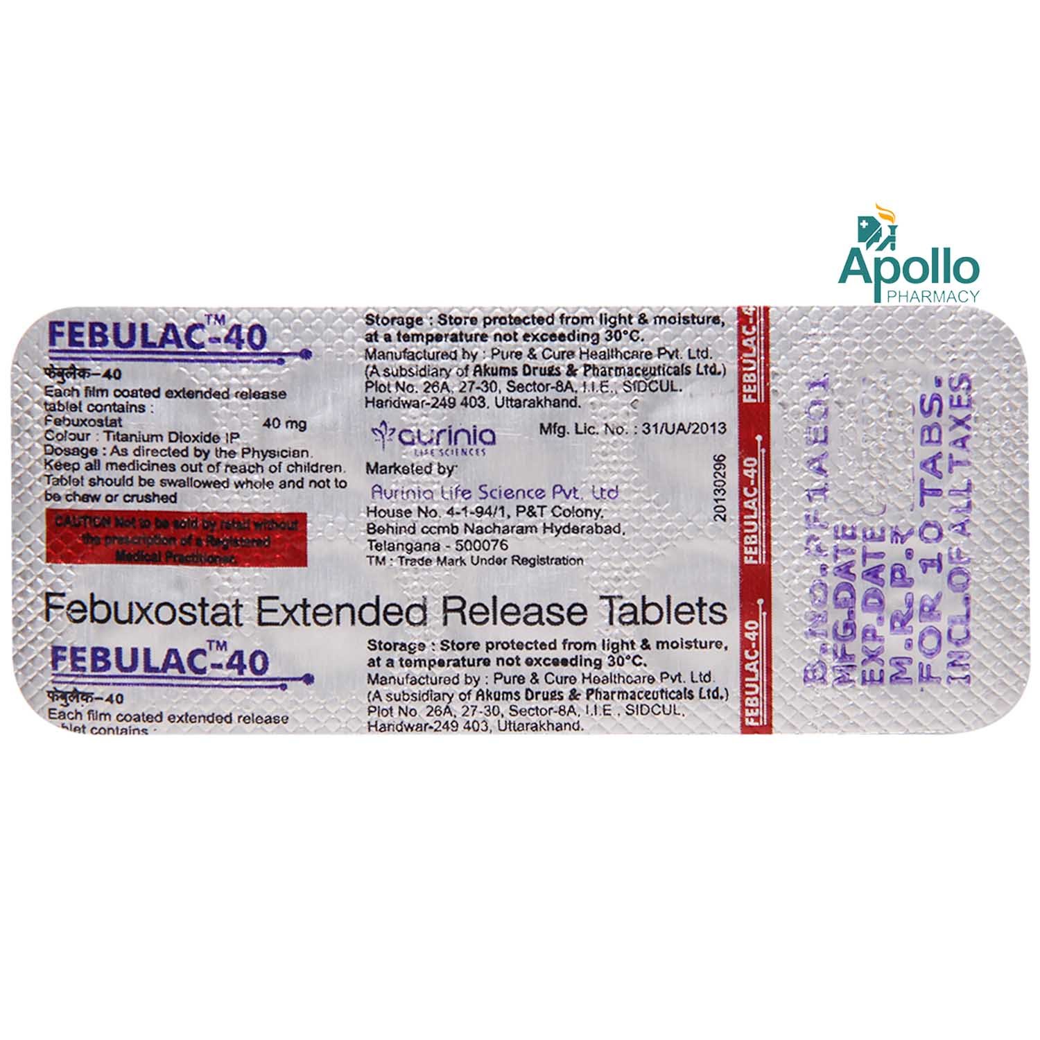 Febulac-40 Tablet 10's, Pack of 10 TABLETS Febulac-40 Tablet 10's, Pack of 10 TABLETS