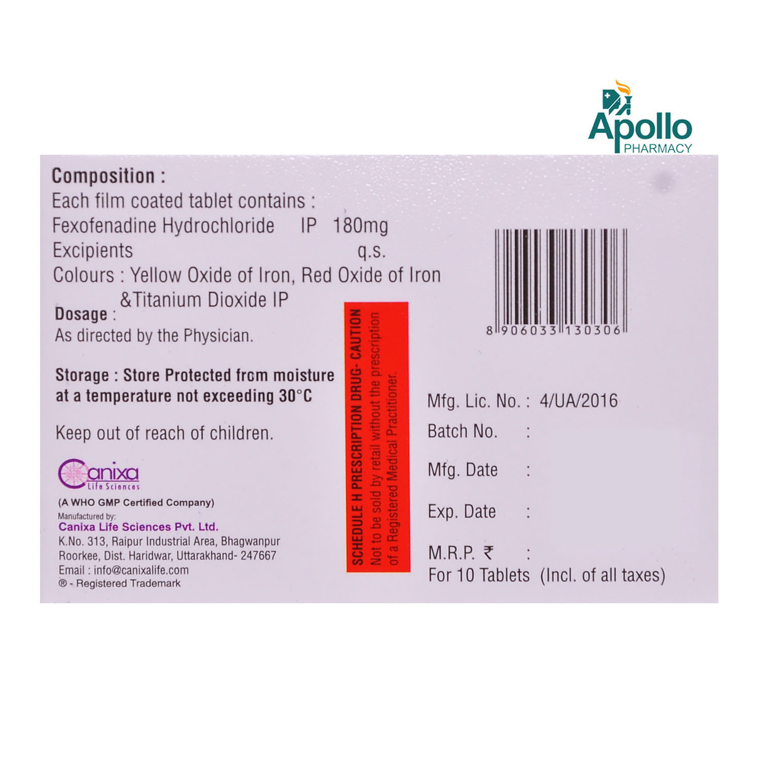 Fenixa-180mg Tablet 10's, Pack of 10 TABLETS Fenixa-180mg Tablet 10's, Pack of 10 TABLETS