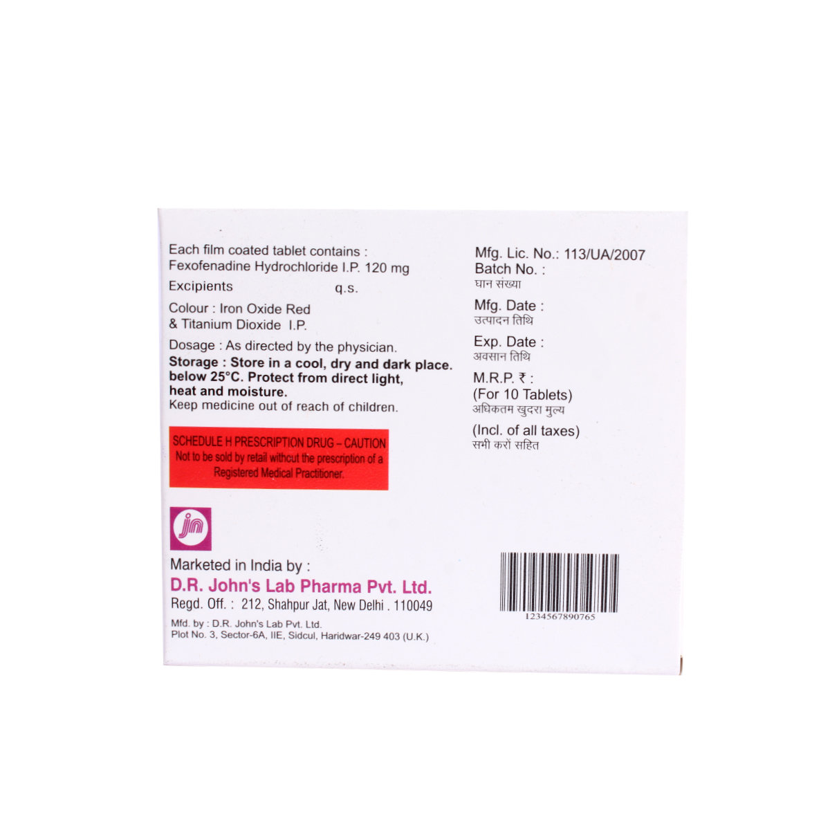 Fexolife 120 mg Tablet 10's, Pack of 10 TABLETS Fexolife 120 mg Tablet 10's, Pack of 10 TABLETS