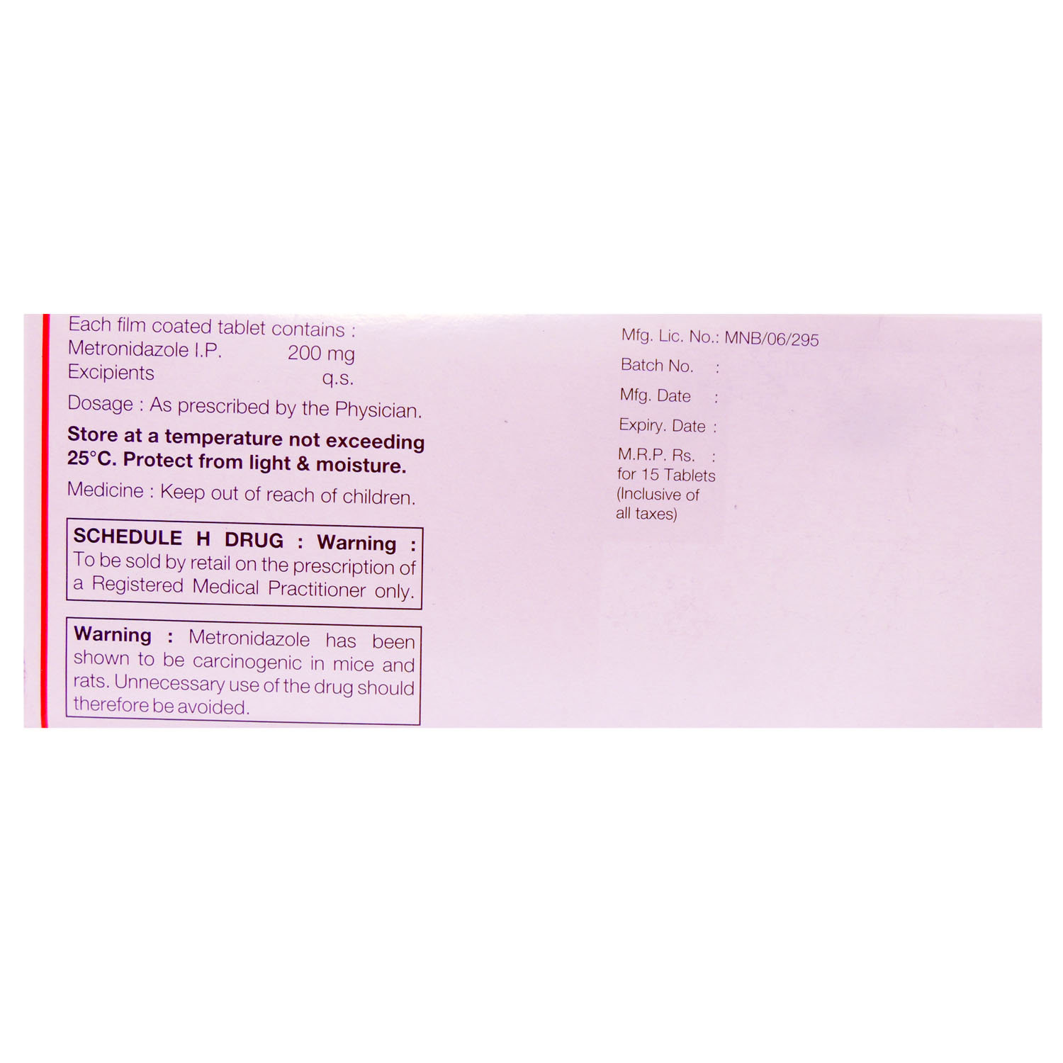 Flagyl 200 Tablet 15's, Pack of 15 TABLETS Flagyl 200 Tablet 15's, Pack of 15 TABLETS