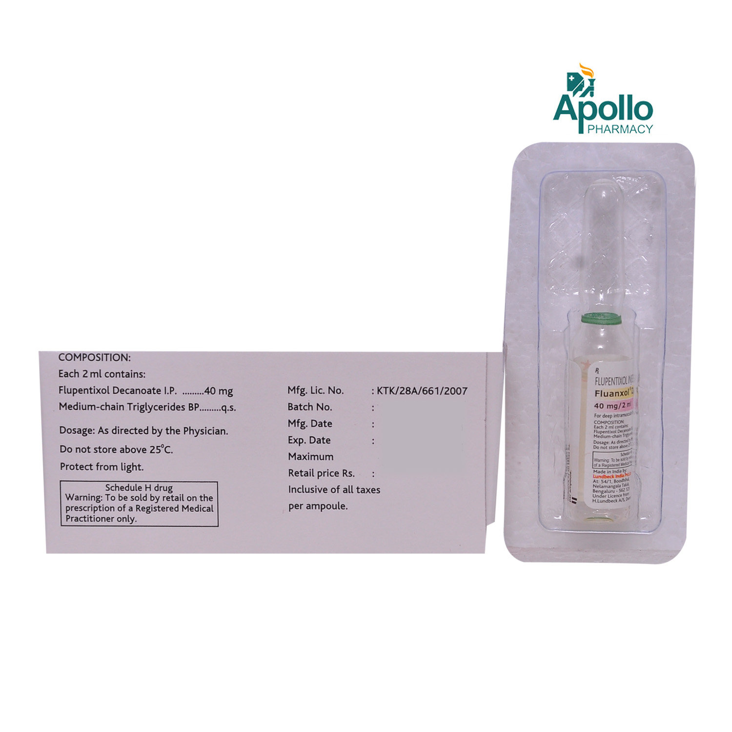 Fluanxol Depot 40 mg Injection 2 ml, Pack of 1 INJECTION Fluanxol Depot 40 mg Injection 2 ml, Pack of 1 INJECTION